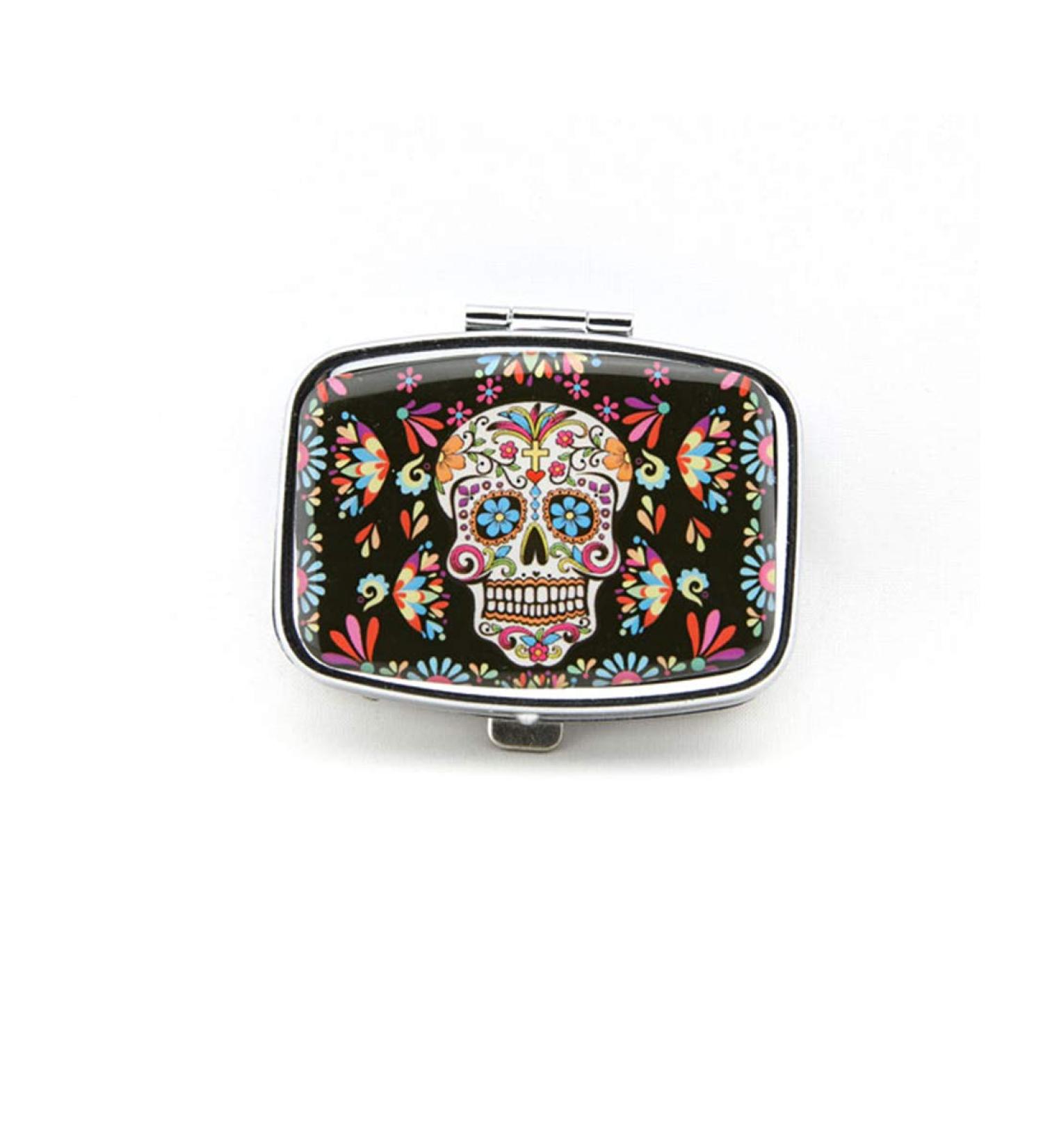 Sugar Skull Pill Box Day of The Dead Medicine Case Skull Travel Pill Box Case