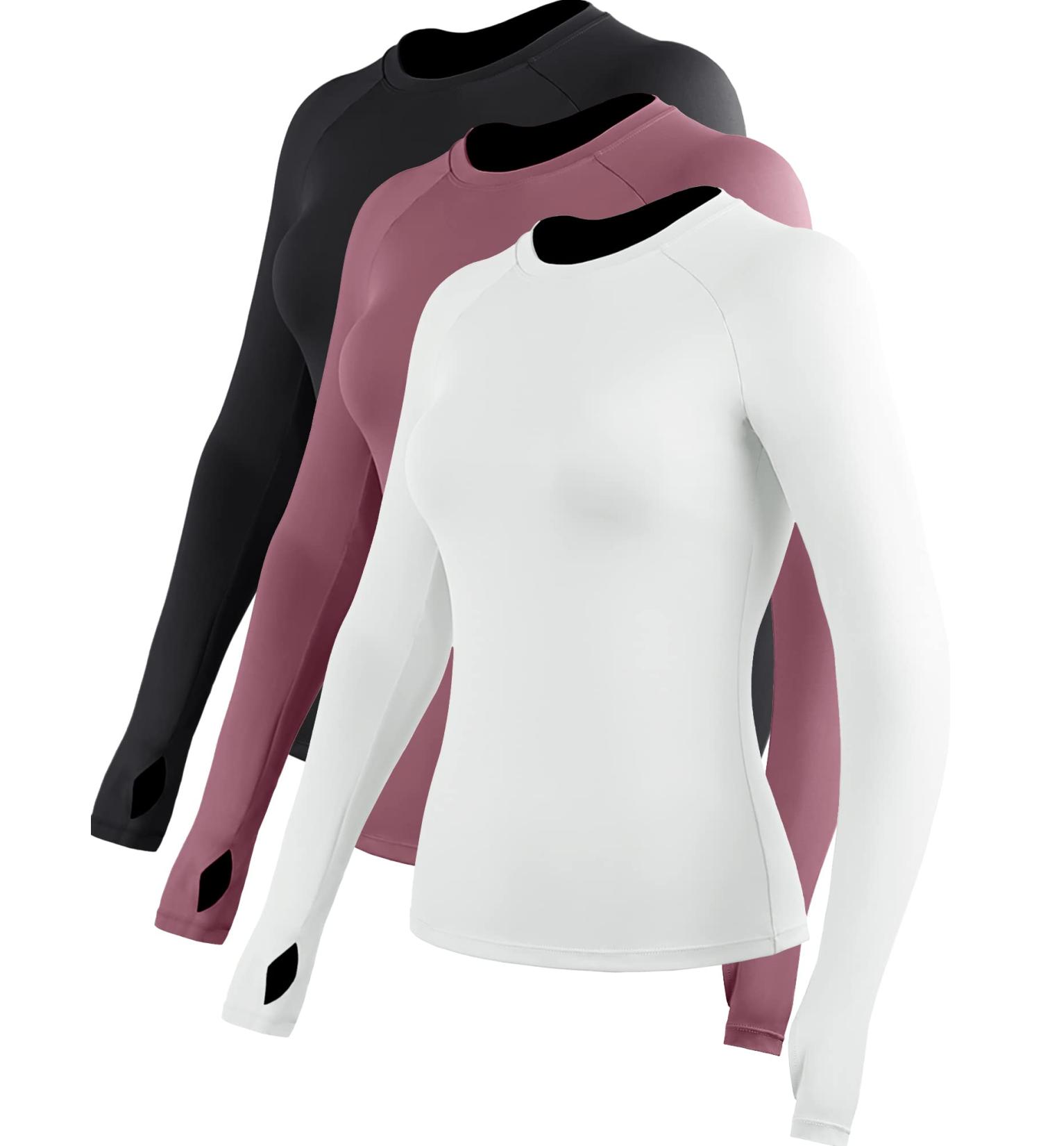 CADMUS Quick-Drying Running Long Sleeve Shirt for Women - Black/Pink/White (Pack of 3) - Medium | Workout Shirts - Buy Online on GoSupps.com