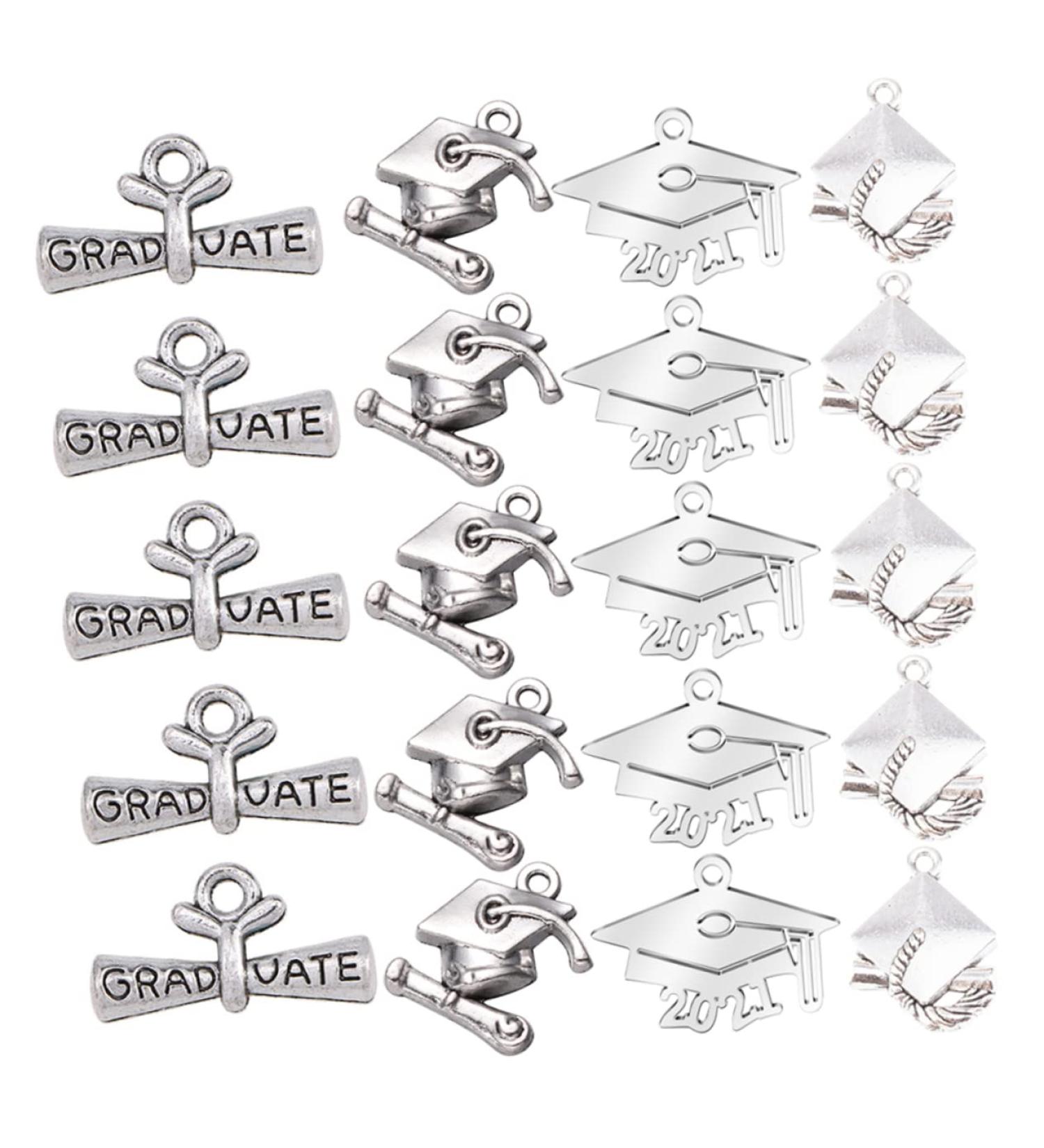COHEALI 48pcs Theme Pendants Graduation Keychain Souvenir Key Props Novel DIY Pendant Bachelor Chain Sliver 2.4X1.6cm - Buy Online on GoSupps.com