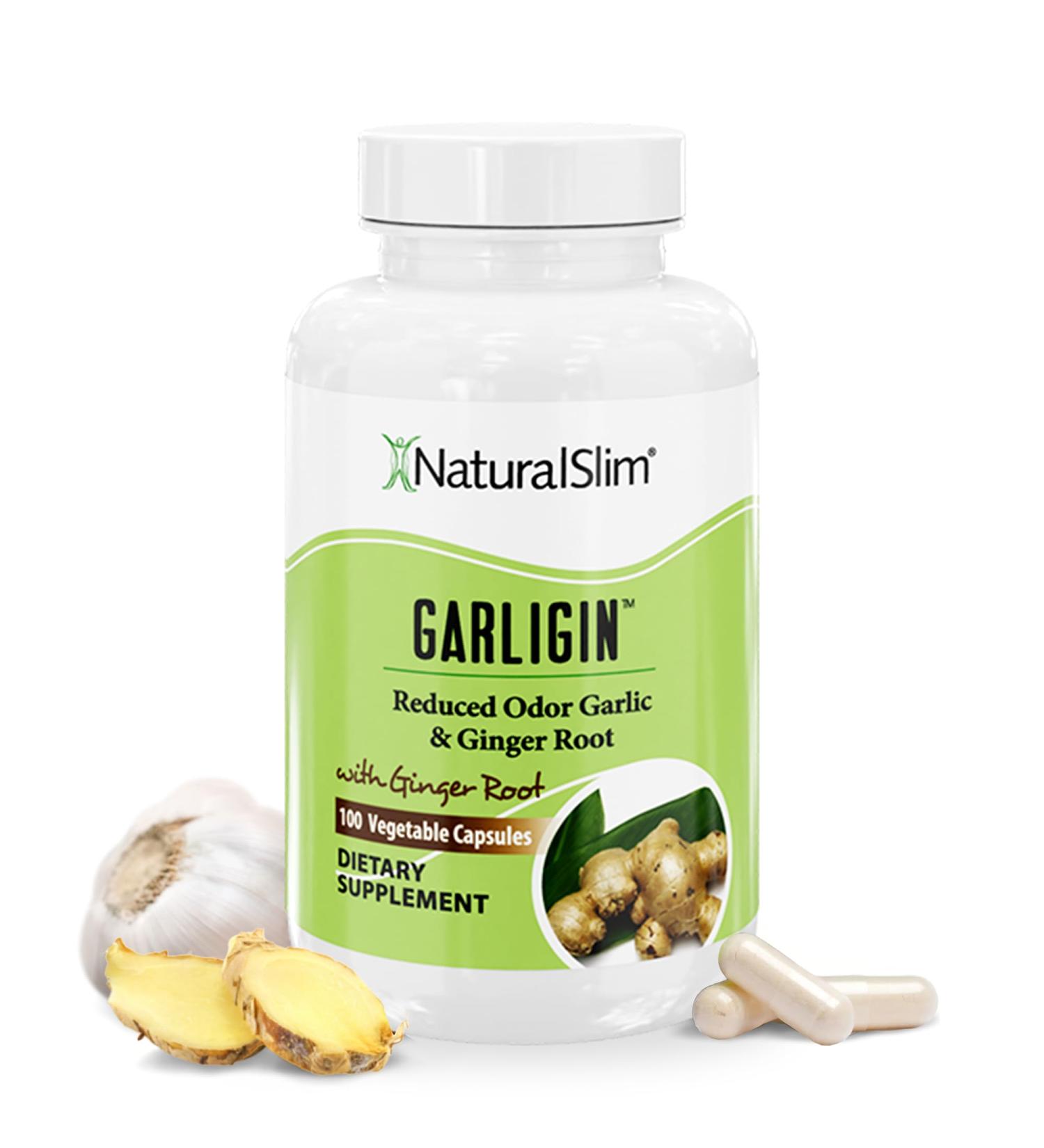 NaturalSlim Garligin Odorless Garlic Supplement with Ginger for Immune Support Metabolism Booster Supports Natural Body Balance & Improves Digestion - 100 Capsules - Buy Online on GoSupps.com