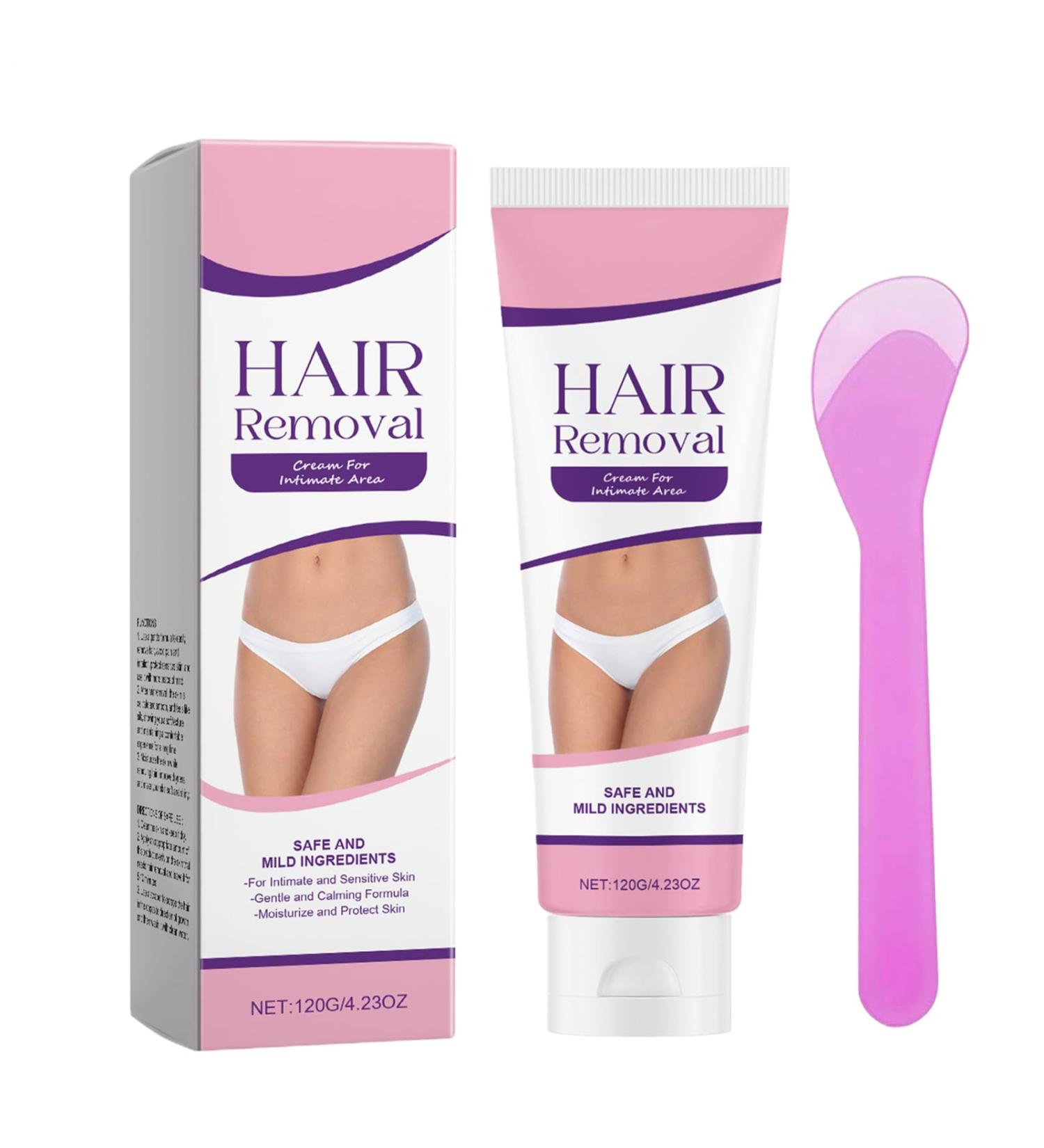 Pubic Hair Removal Cream - Skin Lotion with Squeegee 120g | Hair Removal Cream for Pubic Area | For Intimate Areas Legs Underarms Back and Bikini Lines - Buy Online on GoSupps.com
