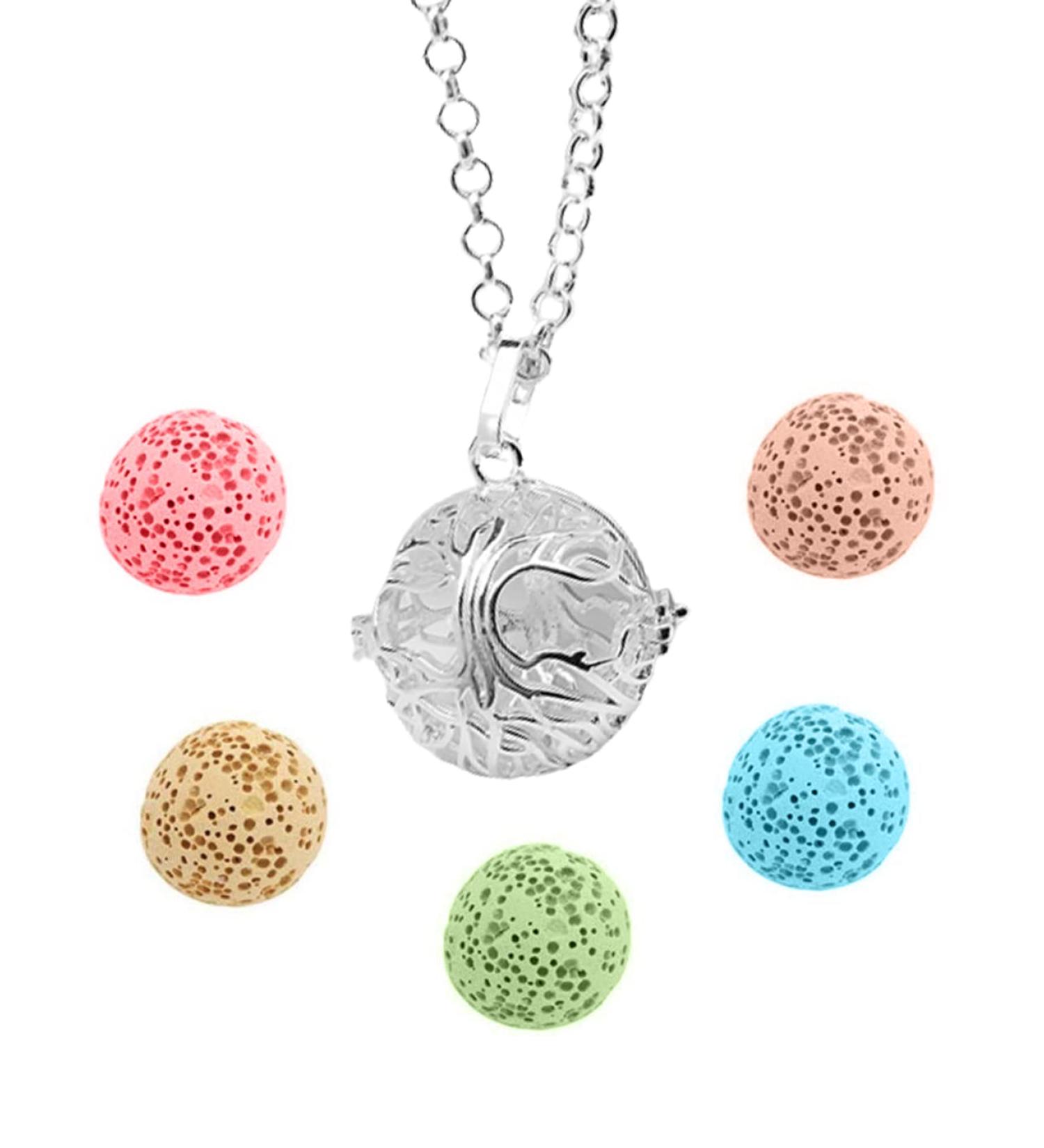 Tree of Life Aroma Diffuser Necklace - Silver-Plated Aromatherapy Pendant with Lava Stones | Perfect Gift for Mother Mother-in-Law Girlfriend - Buy Online on GoSupps.com
