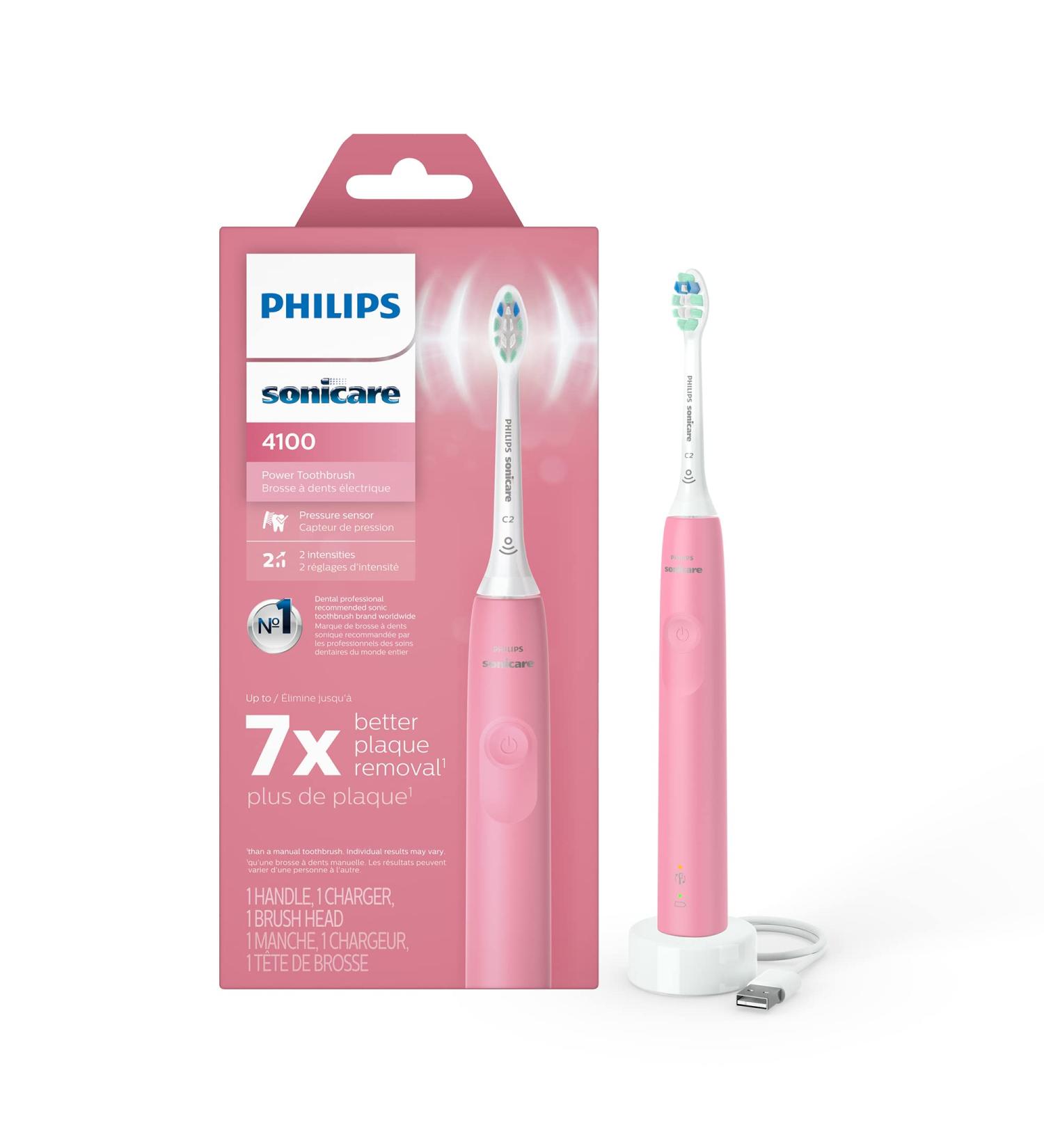 Philips Sonicare 4100 Power Toothbrush - Rechargeable Electric Toothbrush with Pressure Sensor - Deep Pink HX3681/26 - Buy Online on GoSupps.com