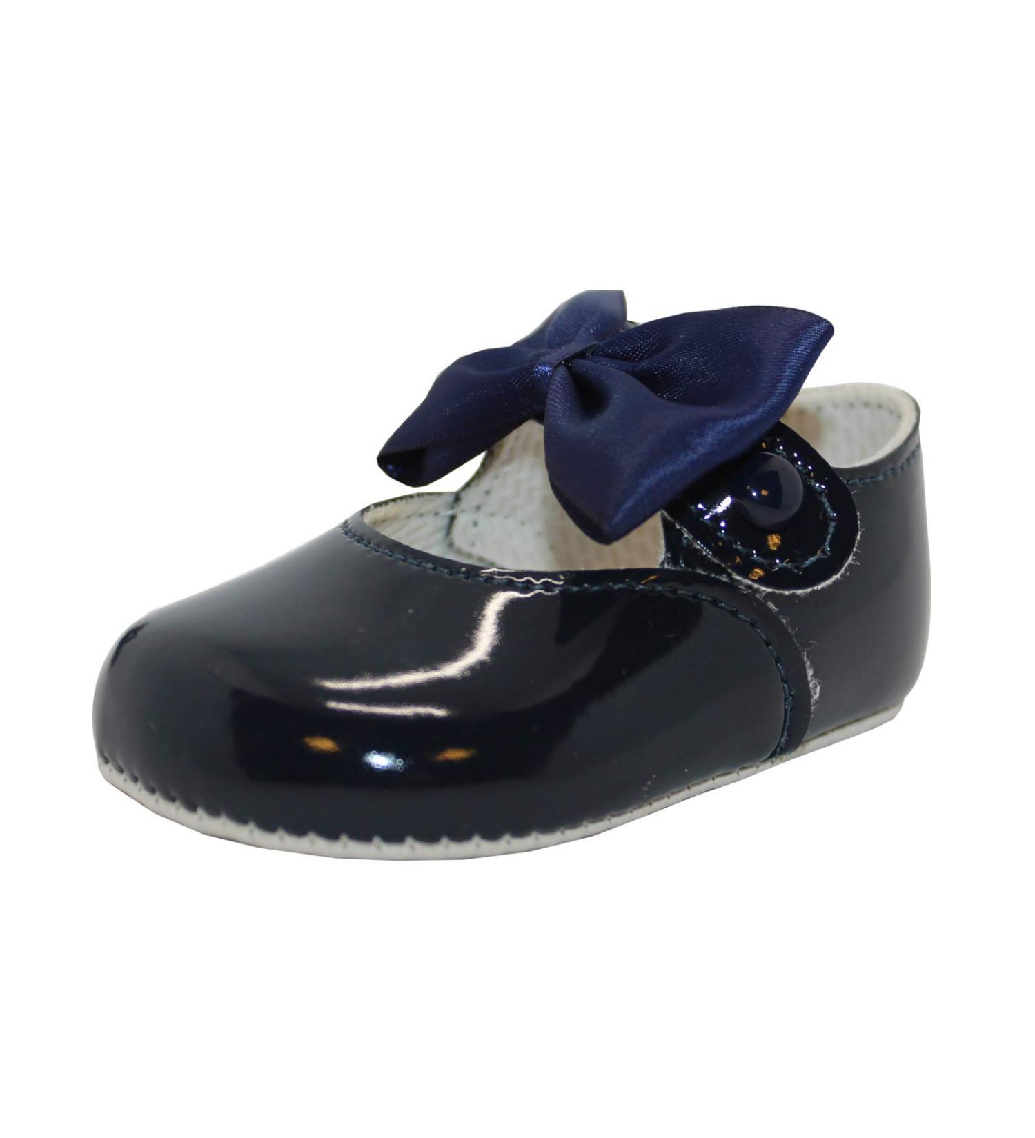 Baby Girls Navy Pram Shoes with Bow Detail | Soft Sole | Made in Britain | 3 UK Child Size - Buy Online on GoSupps.com