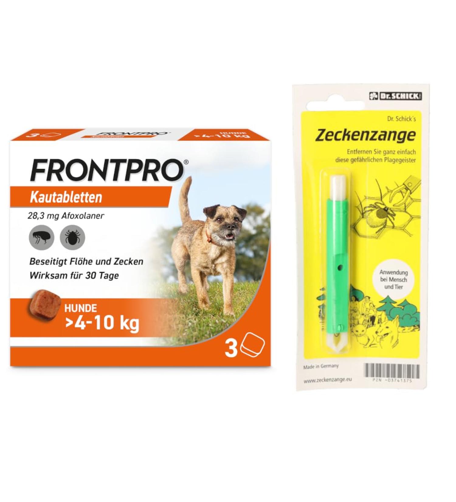 FRONTPRO Chewable Tablets for Dogs 4-10 kg | 3-Month Tick & Flea Protection + Tweezers | Shop Now! - Buy Online on GoSupps.com