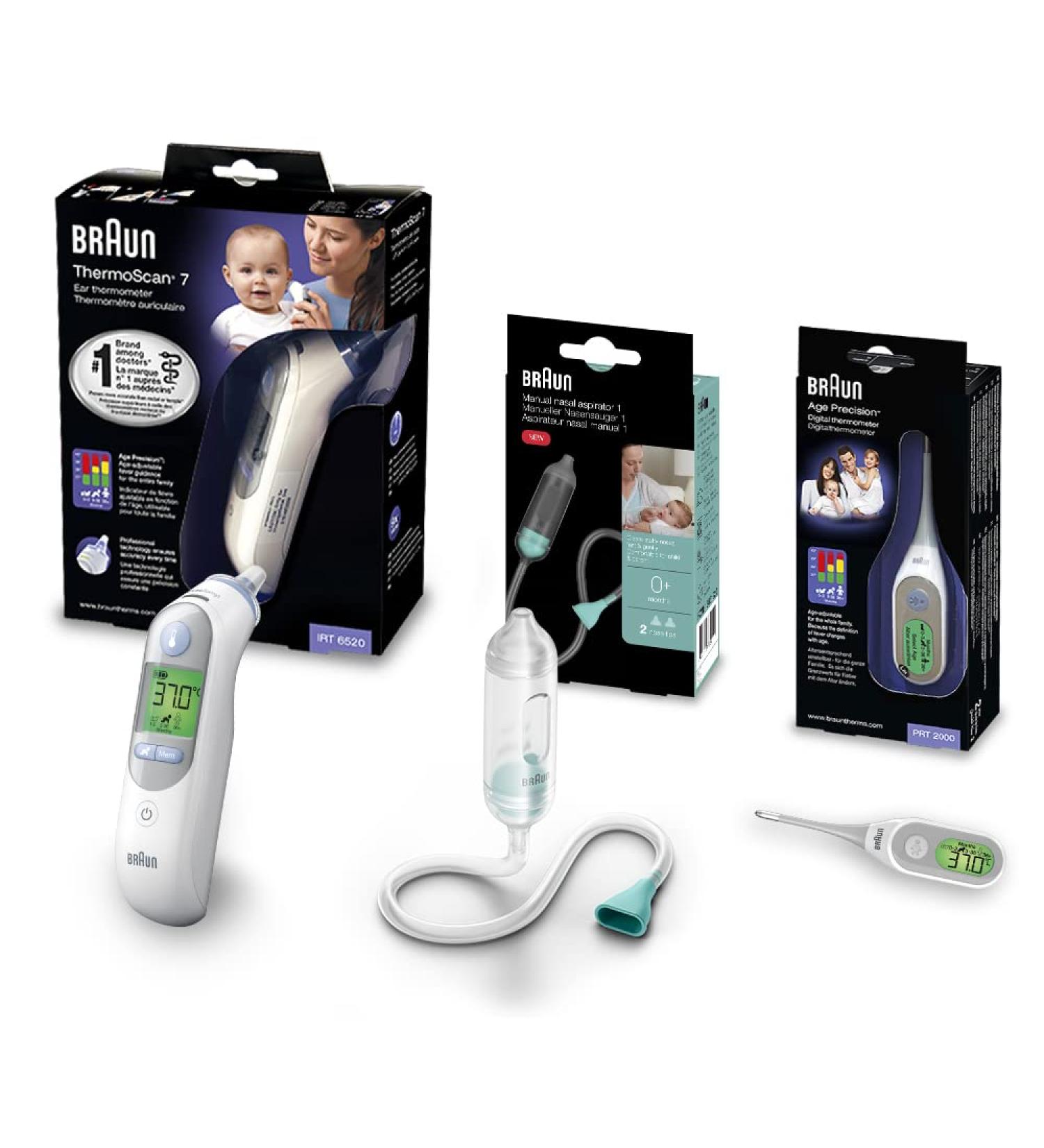 Braun Healthcare Baby Kit - Home & Travel Health Essentials (IRT6520 Ear Thermometer, BNT050 Nasal Aspirator, PRT2000 Stick Thermometer) - Buy Online on GoSupps.com
