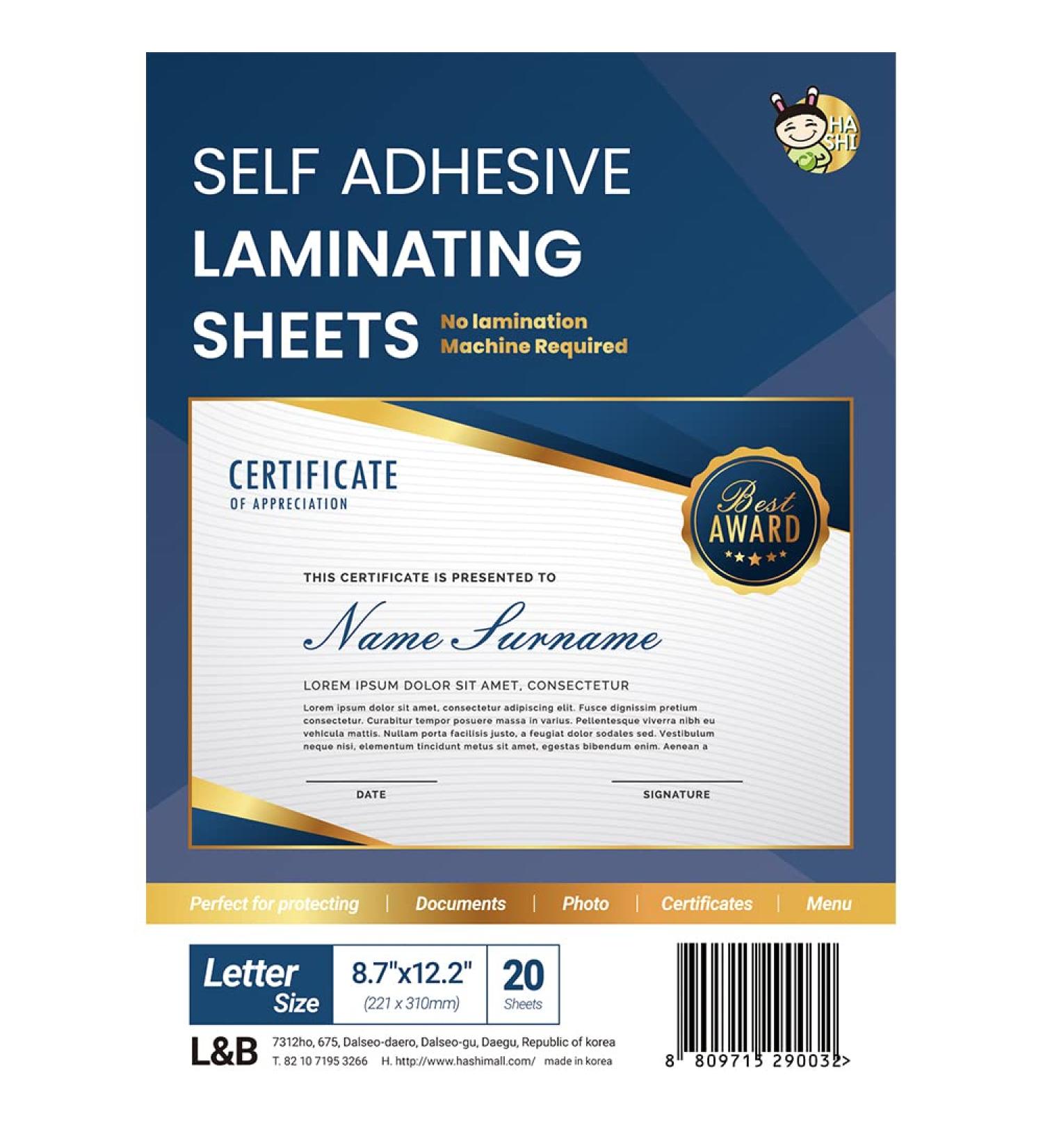 HA SHI No Heat Self Sealing Laminating Sheets - 8.5 x 11 Inch, 4mil Thickness - 20 Pack, Self Adhesive, Letter Size - A4 9x12 Inch - Transparent - Buy Online on GoSupps.com