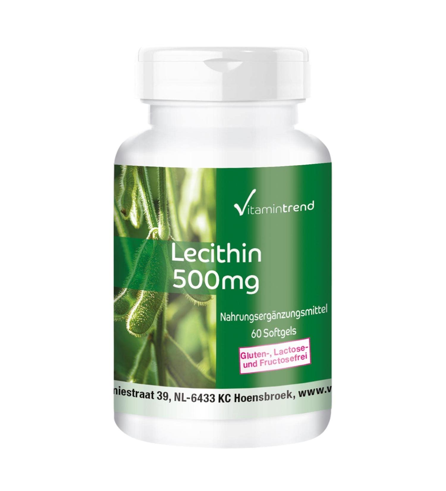 Lecithin 500 mg - 60 Softgels | Standardized 10% Phosphatidylcholine | Safe Dosage | Buy Online at Vitamintrend - International Shipping Available - Buy Online on GoSupps.com
