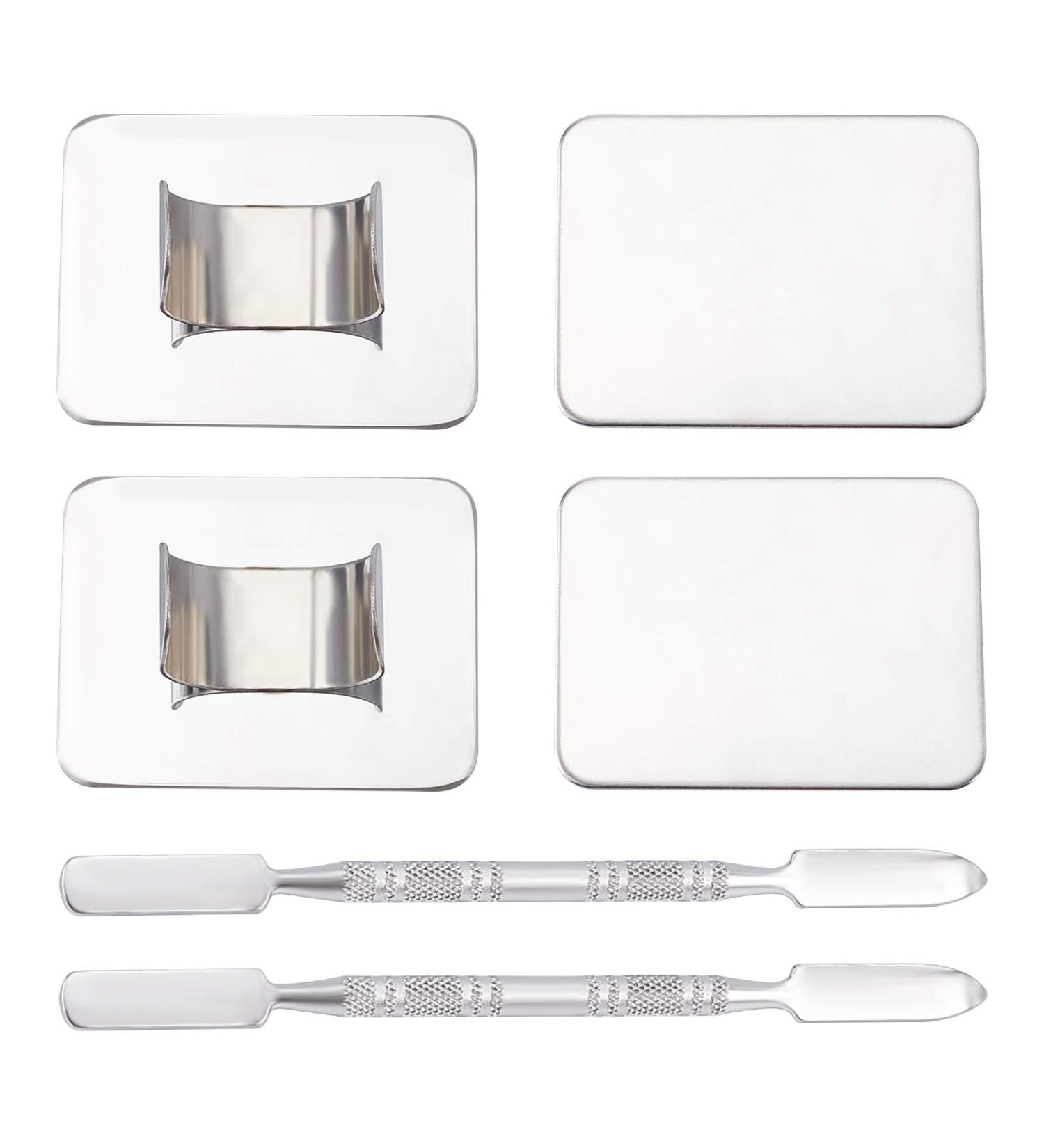 Olycraft 6-Piece Stainless Steel Makeup Palette Set for Nail Art - Mini Ring Manicure Pallet with Spatula Tools - 4.3x3.3cm for DIY Design - Buy Online on GoSupps.com