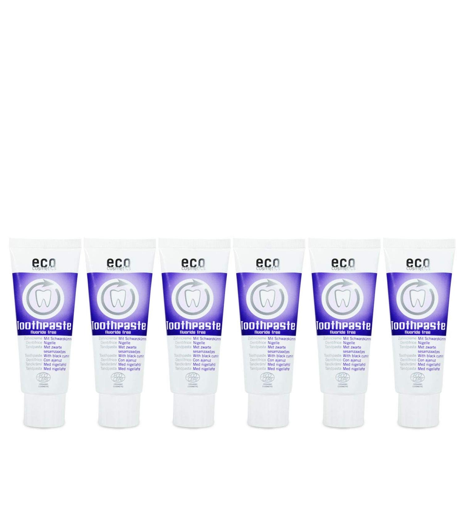 ECO COSMETICS Black Cumin Toothpaste - Organic Vegan Fluoride-Free 6 x 75 ml | Natural Oral Care for Healthy Smiles - Buy Online on GoSupps.com