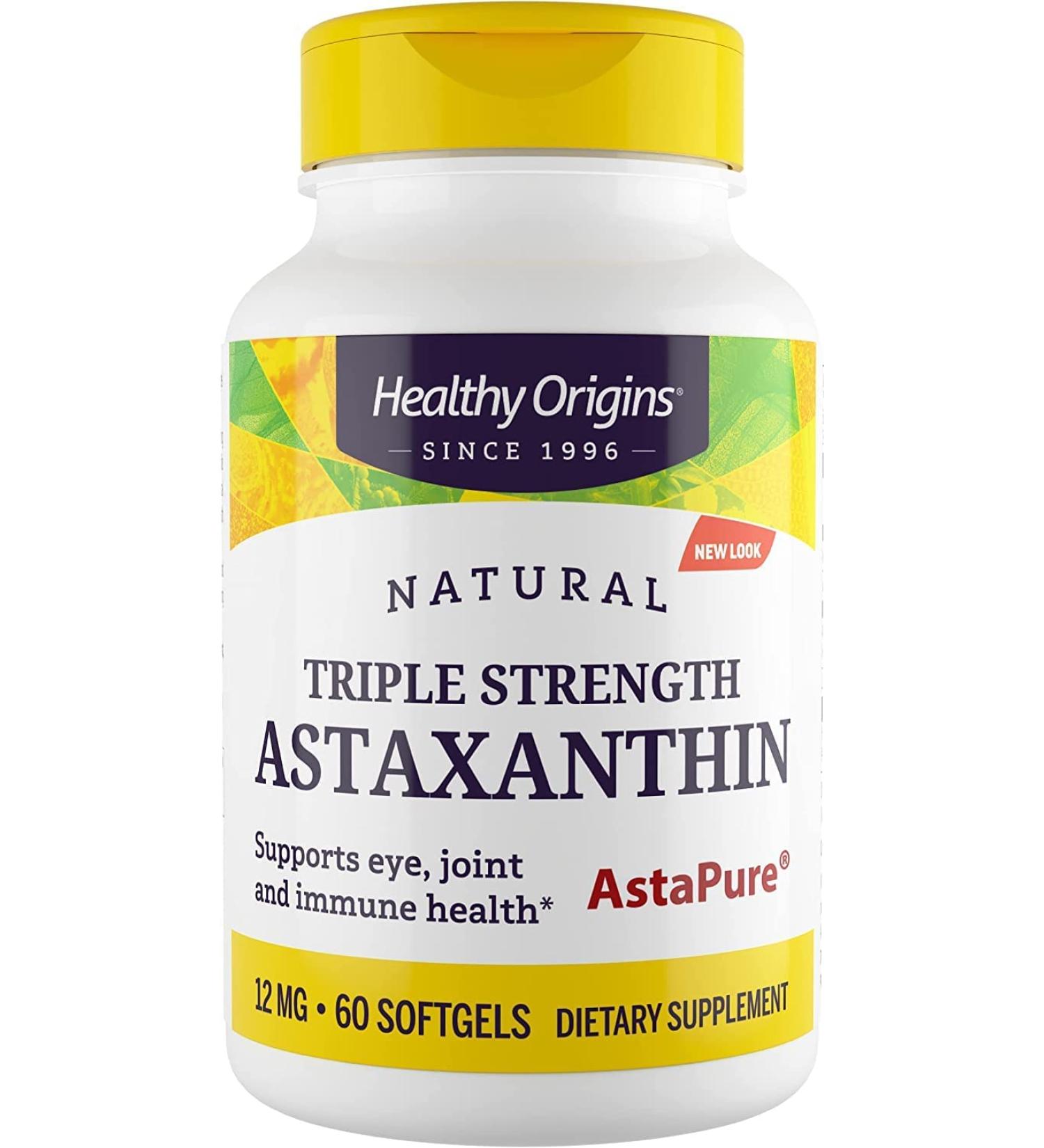 Healthy Origins Astaxanthin Triple Strength 12mg - 60 Softgels | Antioxidant Support - Buy Online on GoSupps.com