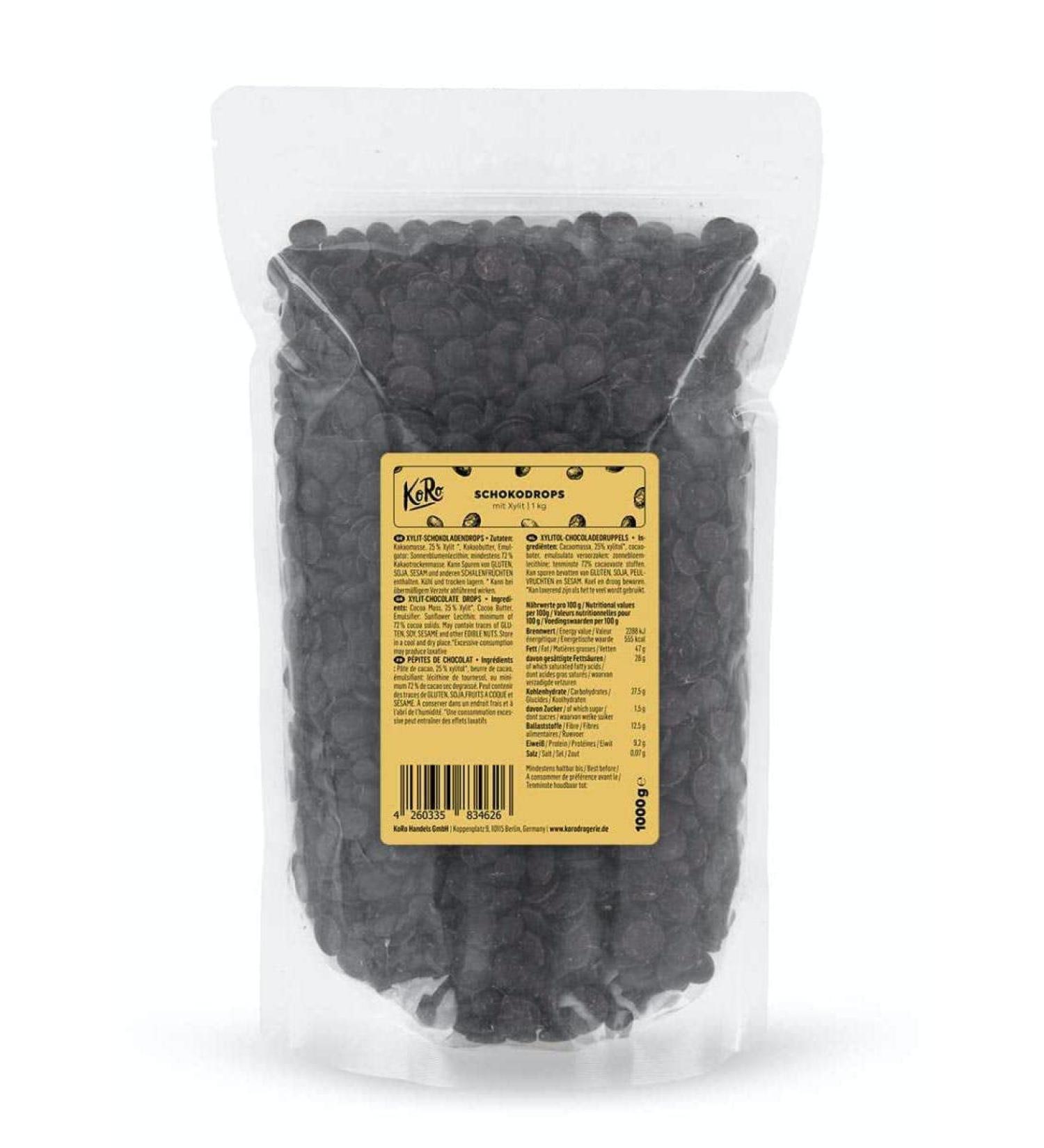 KoRo Chocolate Drops with Xylitol 1 kg - Vegan Dark Chocolate - No Added Sugar - Perfect for Baking & Toppings - Shop Internationally - Buy Online on GoSupps.com