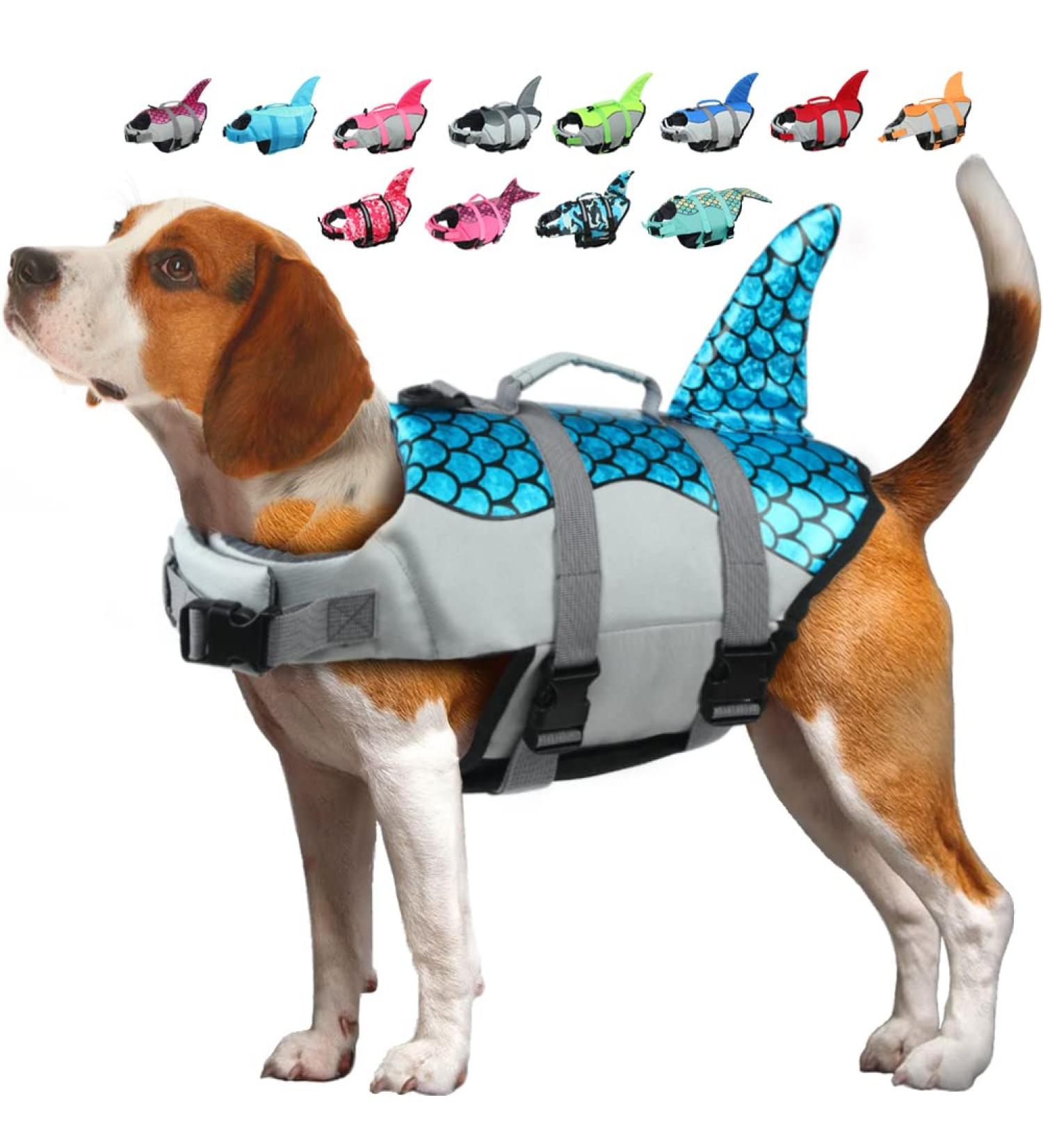 Emust Shark Wiskers for Dogs - Adjustable Ripstop Dog Life Vest with Rescue Handle Perfect for Water Safety at Pool & Beach (Large Blue) - Buy Online on GoSupps.com