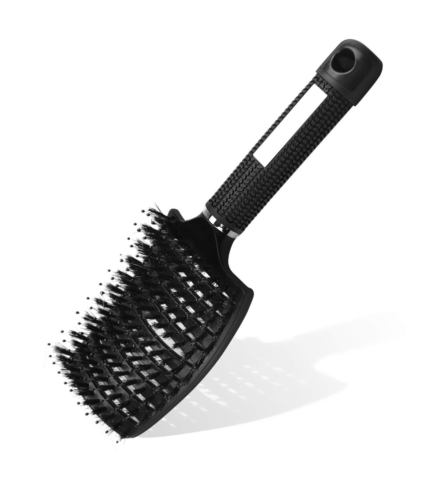 Uraqt Professional Hairbrush - No Tangle Wild Boar Bristle Brush for Long Fine Thick & Curly Hair - Ergonomic Handle - Black - Buy Online on GoSupps.com