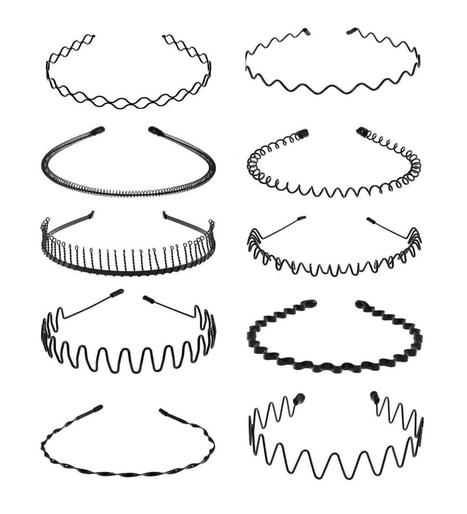 10 Pieces Metal Headband Black Non Slip Hair Band Unisex Multi-Style Elastic Wave Headband Sport Fashion Hair Band Accessories for Women Men Teens Outdoor Sport Yoga - Buy Online on GoSupps.com