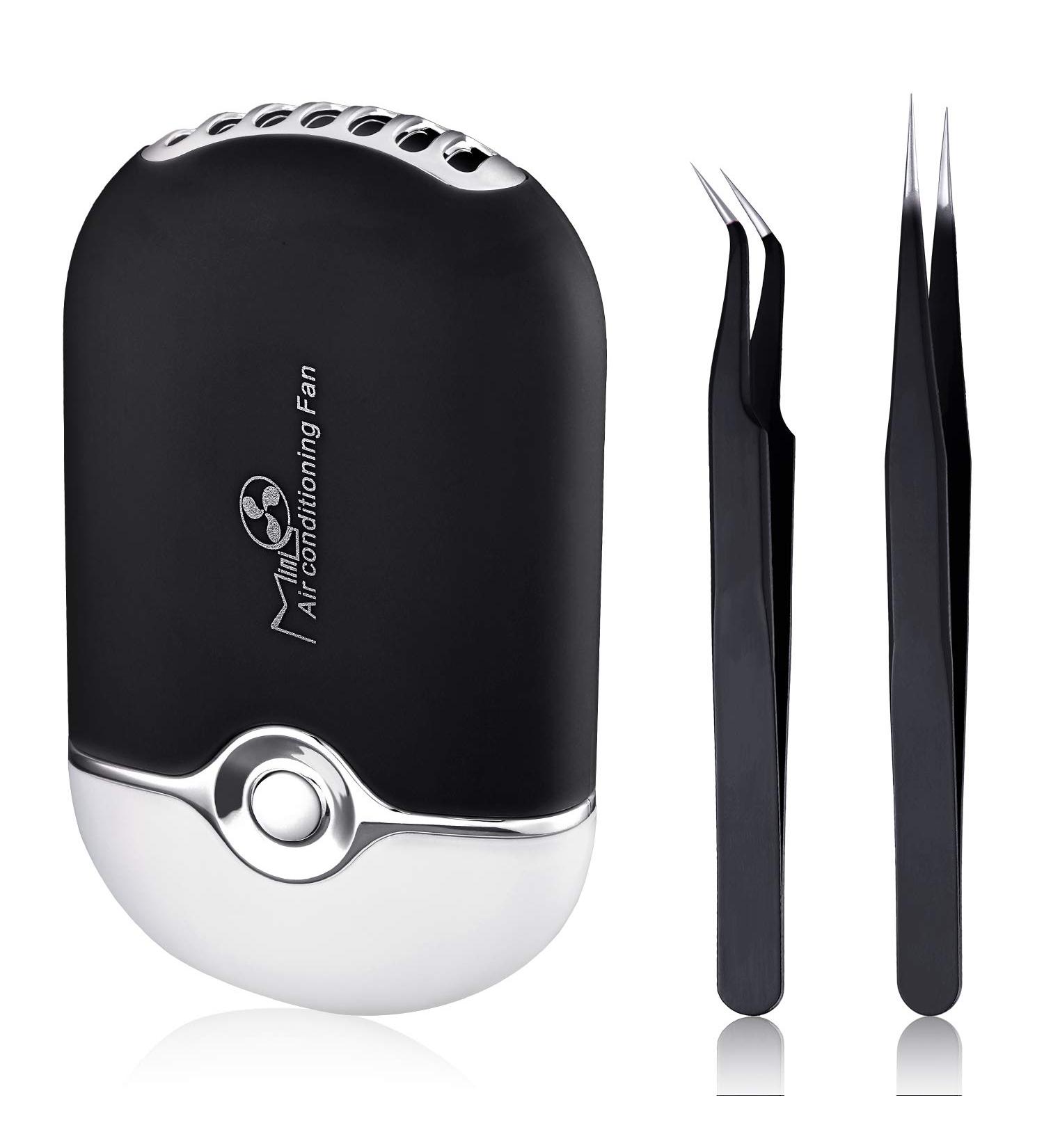 USB Rechargeable Mini Portable Air Conditioning Blower Eyelash Dryer Fan | Straight and Curved Tweezers Included | For Eyelash Extensions | Ideal for Girls & Women - Black - Buy Online on GoSupps.com