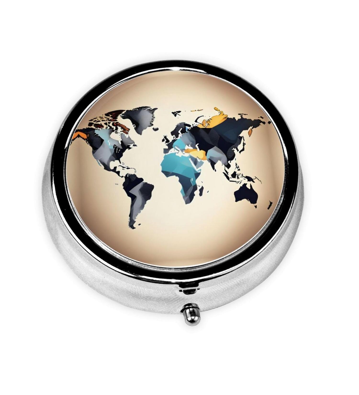 Buy FoRes Abstract World Map Print Travel Pill Organizer - Weekly Round Medicine Box - Portable & Cute - International Shipping Available - Buy Online on GoSupps.com