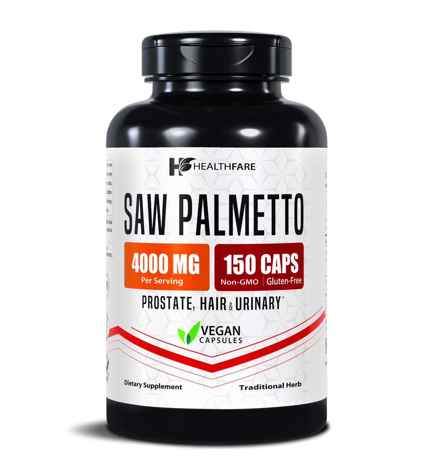 Healthfare Saw Palmetto for Men & Women | Extract 4000mg | 150 Vegan Capsules | Extra Strength Herbal Supplement | Supports Prostate Urinary Hair & DHT Balance | Non-GMO Gluten-Free | Made in USA 150 Count (Pack of 1) - Buy Online on GoSupps.com