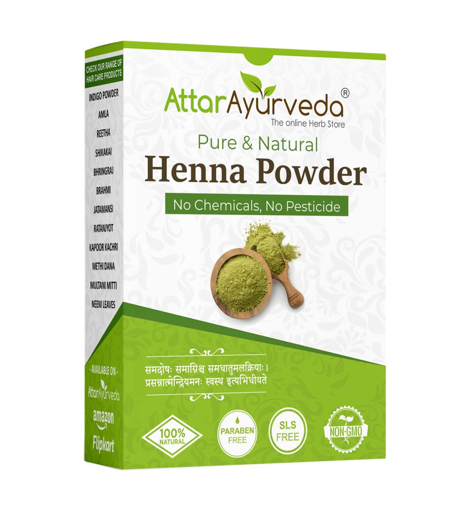 Buy Attar Ayurveda Natural Henna Powder for Hair Color & Growth - 100% Natural No Chemicals 200GM - Reduce Hair Fall - Buy Online on GoSupps.com