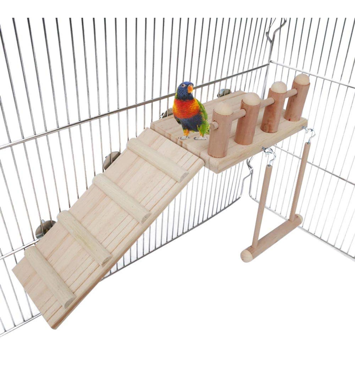 Bird Perches Cage Toys Play Gyms Stands with Climbing Ladder & Swing for Green Cheeks, Lovebirds, Chinchillas - Bird Cage Chewing Toys Set - Buy Online on GoSupps.com