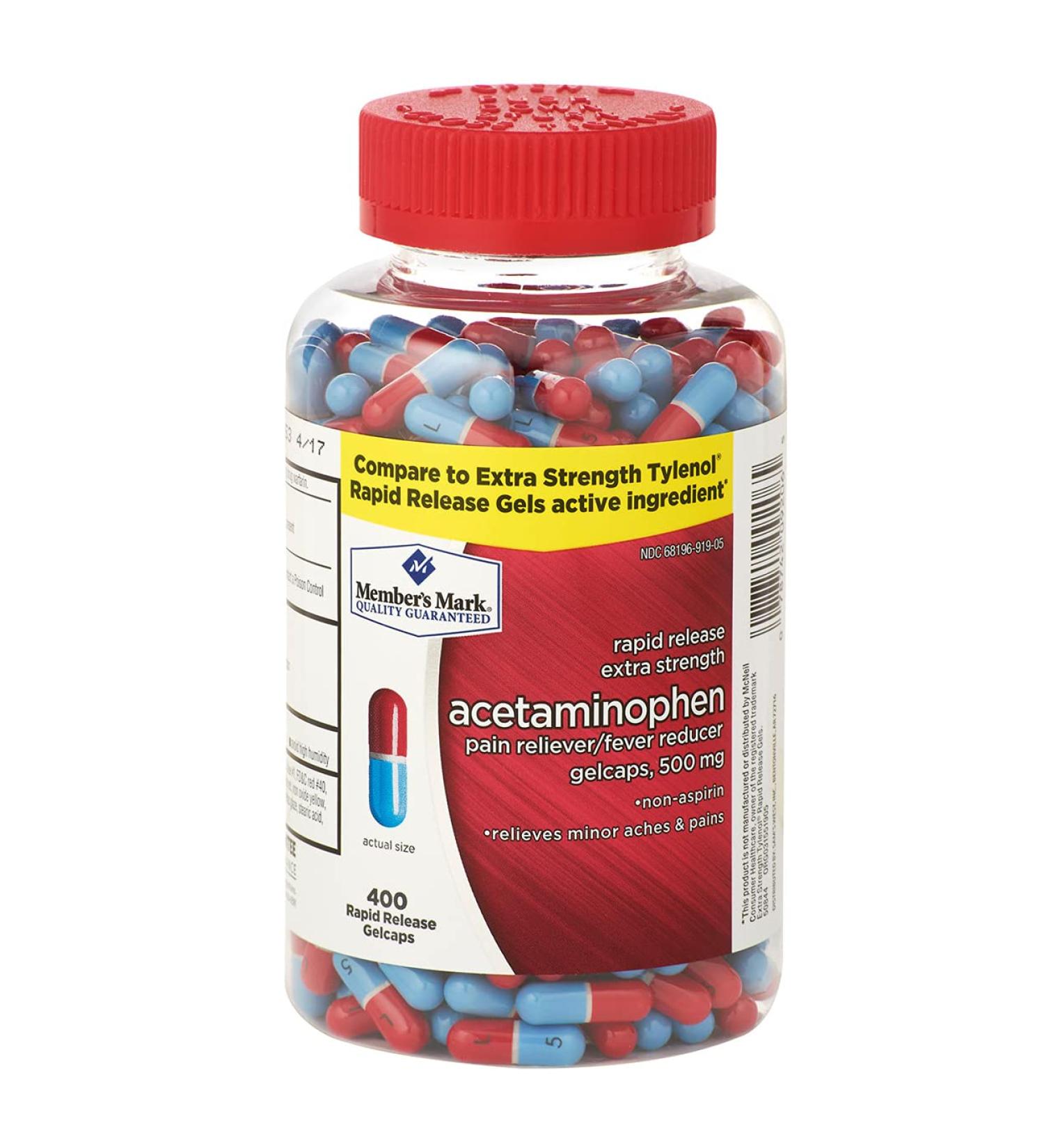 Sam's West compatible with Member's Mark Acetaminophen Pain Reliever/Fever Reducer 500mg Gelcaps (1 bottle (400 gelcaps))