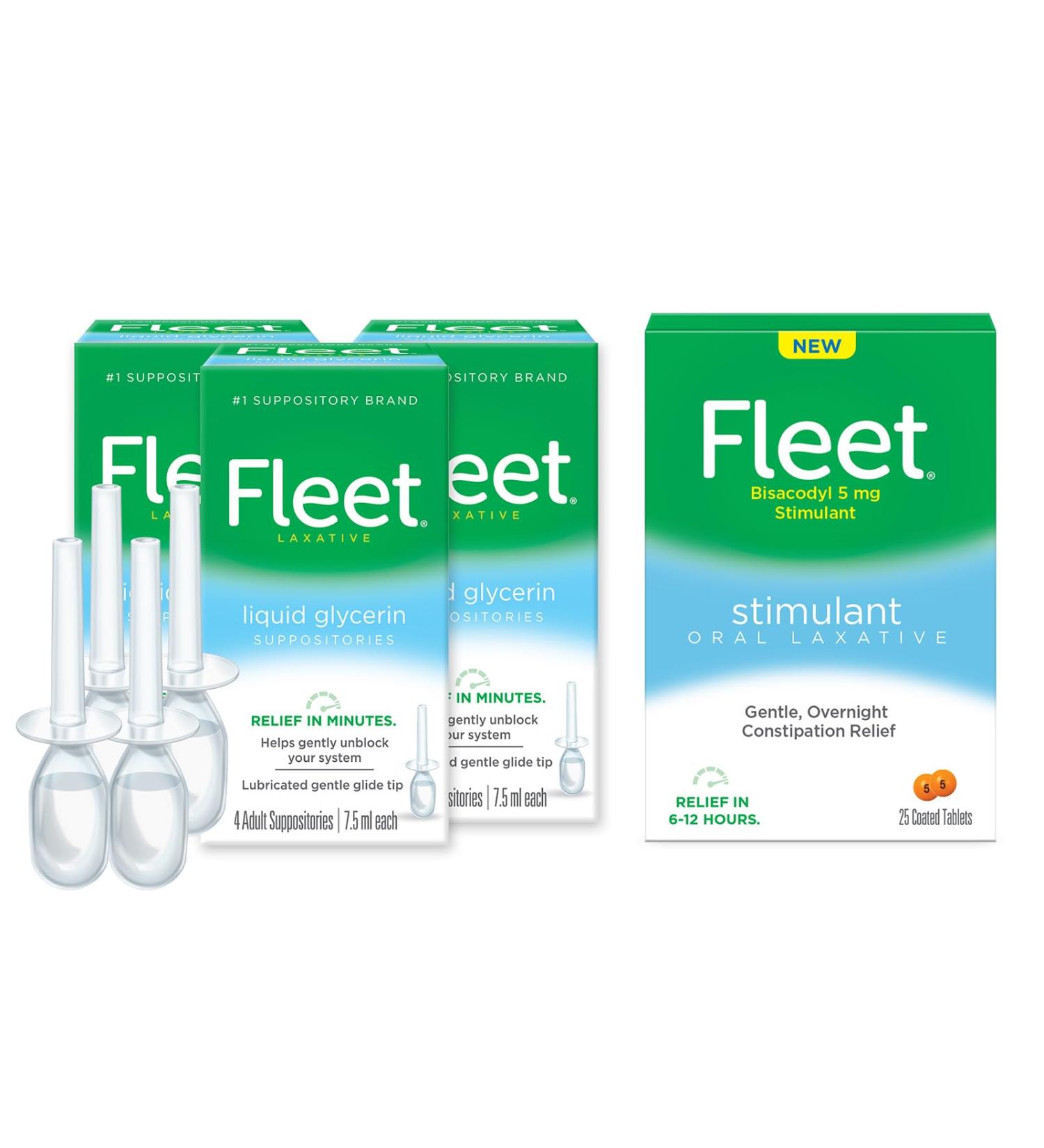 Fleet Liquid Glycerin Suppositories for Adult Constipation 4 Suppositories 7.5 ml (Pack of 3) Laxative Oral Laxative Stimulant Laxative Tablets 25 Count