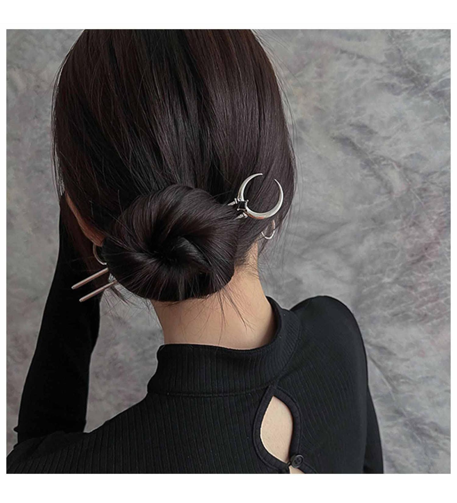 Yheakne Vintage Moon Hair Stick Pin - Silver U Shape Hair Yheakne Vintage Moon Hair Stick Pin - Silver U Shape Hair