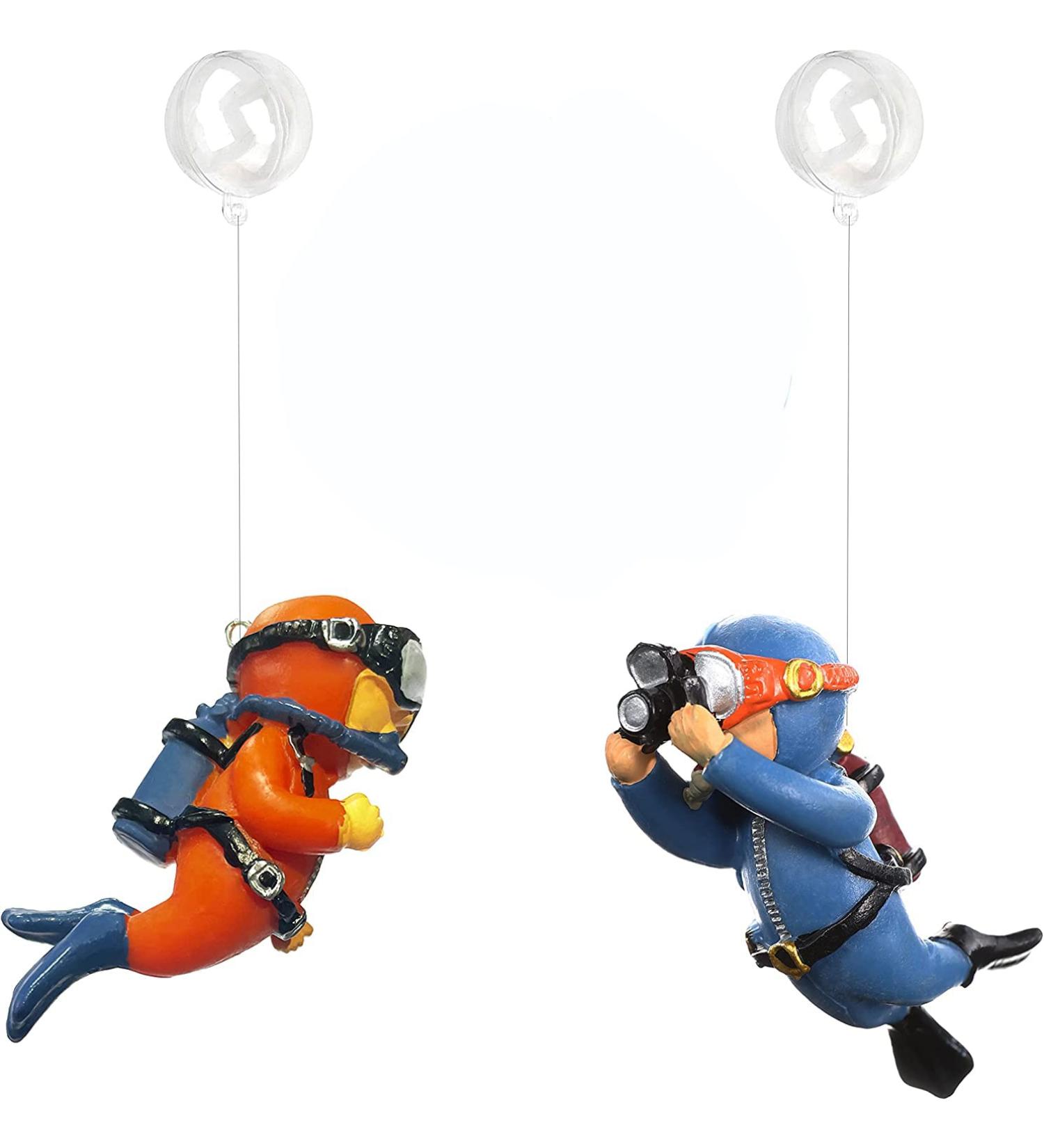 Meiso 2-Piece Floating Aquarium Decoration - Colorful Diver Ornaments for Fish Tanks | Unique Accessories in Orange & Blue - Buy Online on GoSupps.com