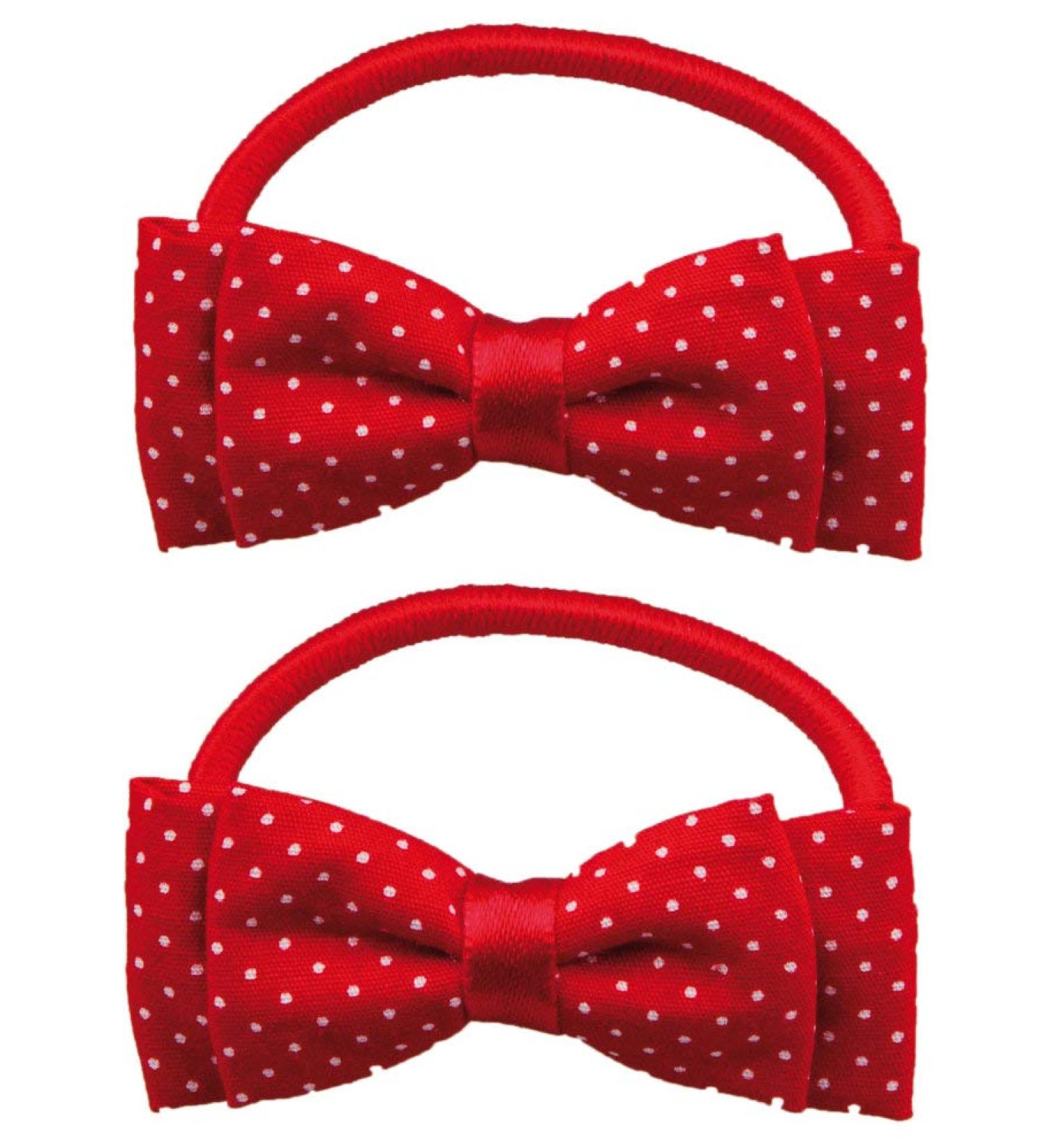 Titania hair tie bow small dots red-white 2 pieces