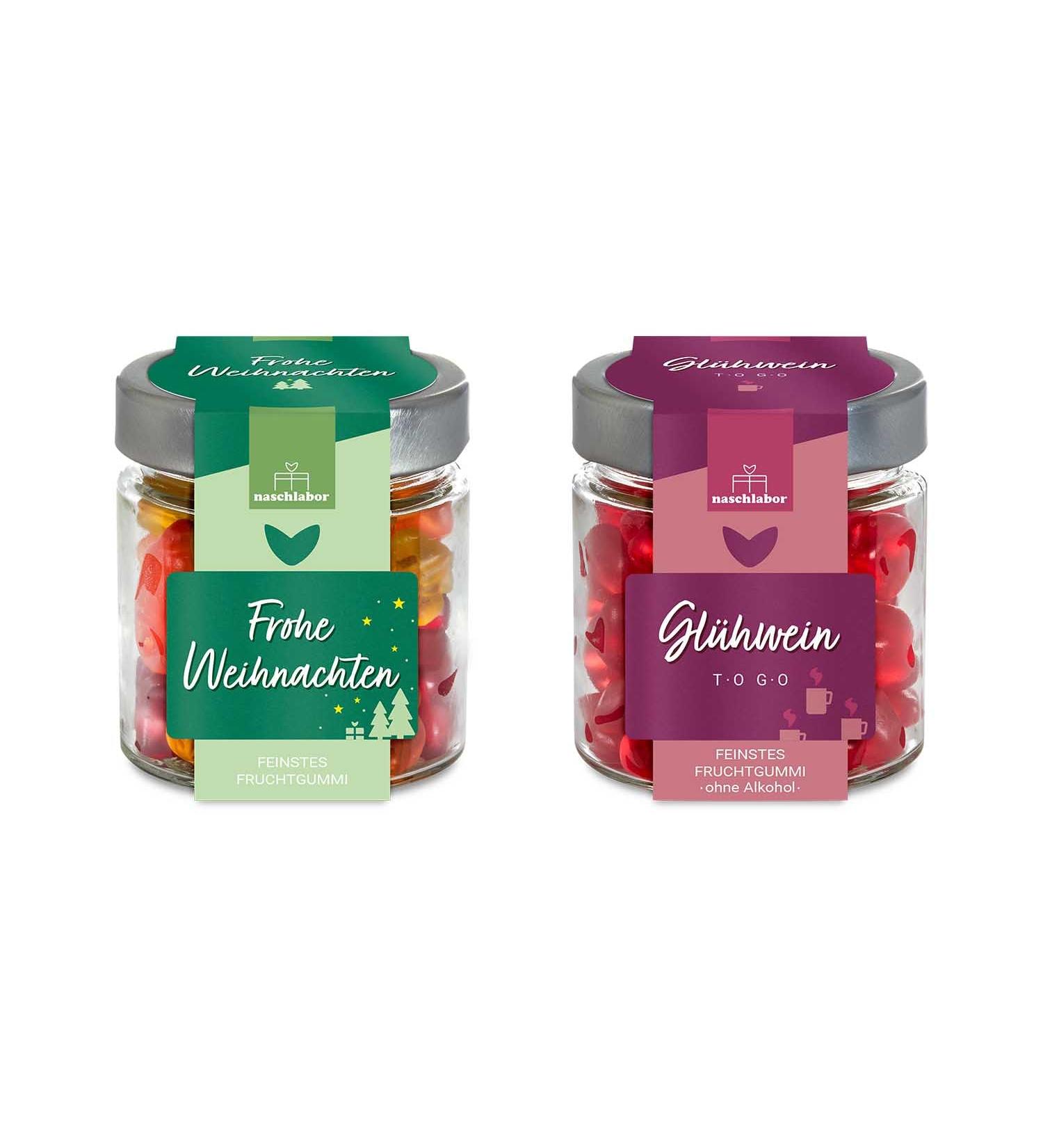 naschlabor Set of 2 Christmas candies in a glass | Premium fruit gummies in a gift jar | 240g of gummy bears for gifting | Perfect for the Christmas season | Gift for - Buy Online on GoSupps.com