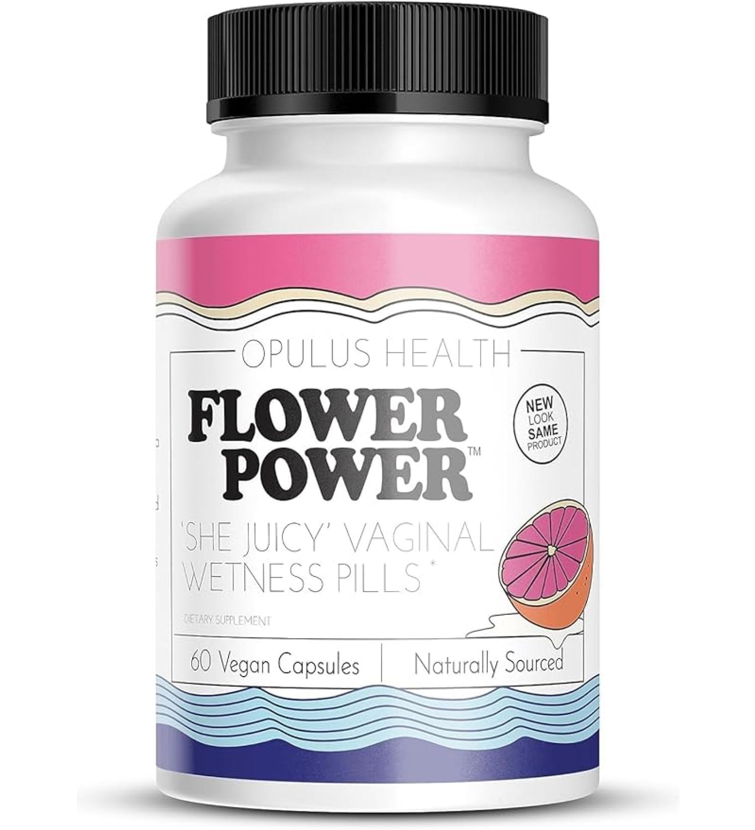 Flower Power 'She Juicy' Vaginal Health Supplement | Slippery Elm Bark | Feminine Care for Women - Made in USA - 60 ct Vegan - Buy Online on GoSupps.com