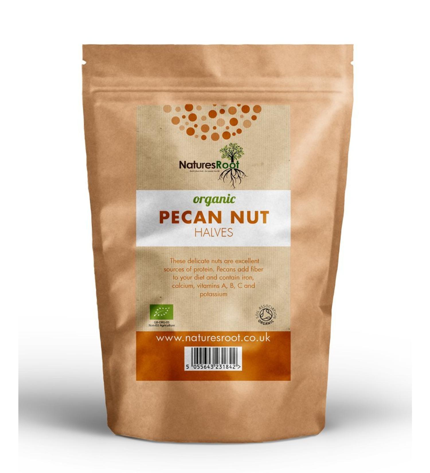 Natures Root Organic Pecan Nut Halves 250g - Certified Organic by The Soil Association - Buy Online on GoSupps.com