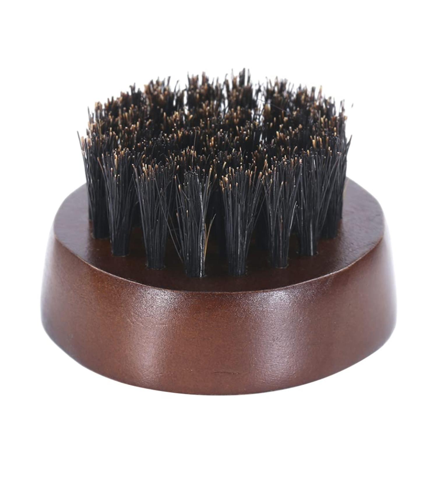 Boar Bristle Beard Brush with Wooden Handle | Round Beard Brush for Men | Dark Brown - Buy Online on GoSupps.com