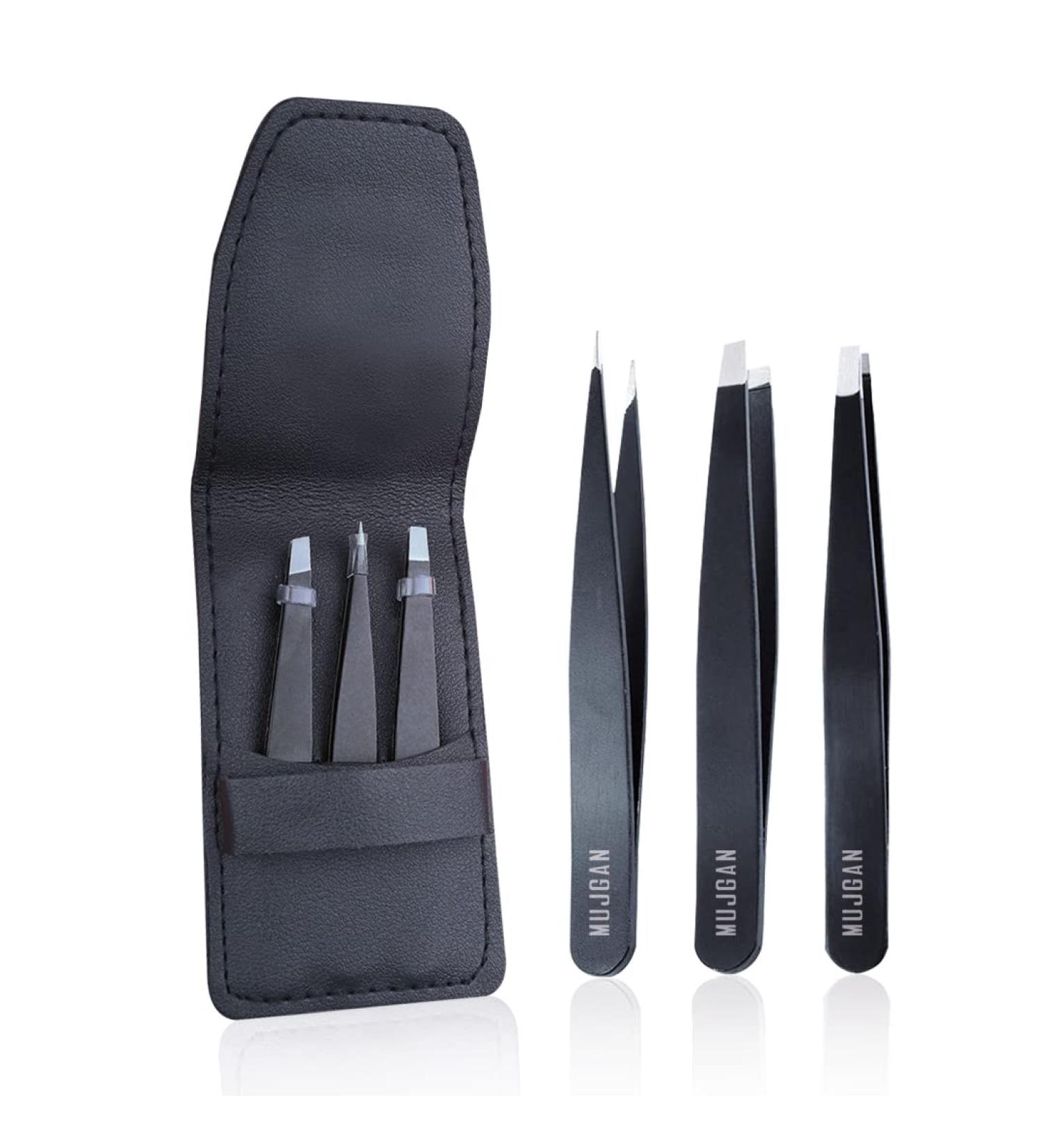 MUJGAN Eyebrow Tweezers 3 Piece Professional Stainless Steel Precision Tweezers for Eyebrows Plucking Ingrown Hair Remover and Facial Hair Tweezers for Facial Hair Women - Buy Online on GoSupps.com