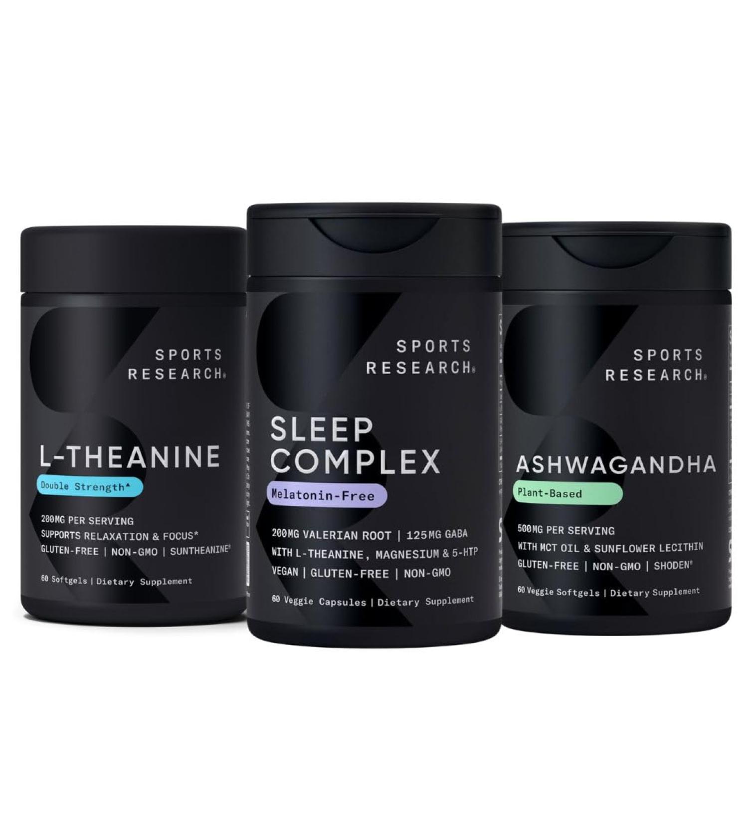 Sports Research Sleep Complex Melatonin-Free Vegan Capsules Double Strength L-Theanine Supplement for Focus Relaxation & Alertness and Ashwagandha Softgels for Relaxation Calm & Sleep Support - Buy Online on GoSupps.com