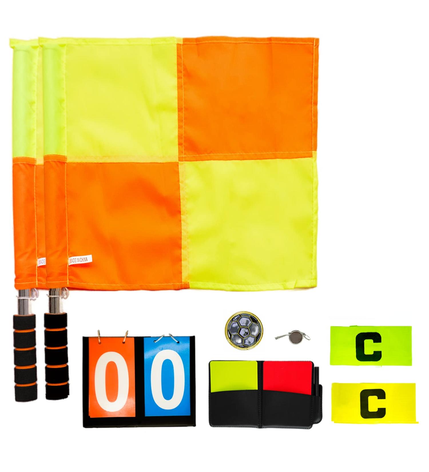 Soccer Referee Flags Kit - 8PCS Whistle, Cards, Score Book, Coin, Armband Set - Buy Online on GoSupps.com