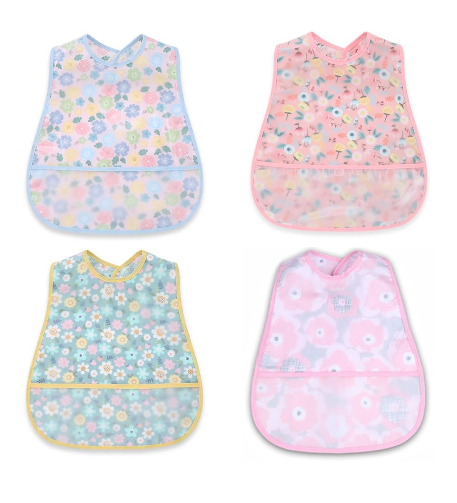 Norinori Waterproof Short Sleeve Baby Bibs - Toddler Feeding Apron with Built-in Bag | 4 Pack (6-48 Months) - Perfect for Boys & Girls - Buy Online on GoSupps.com