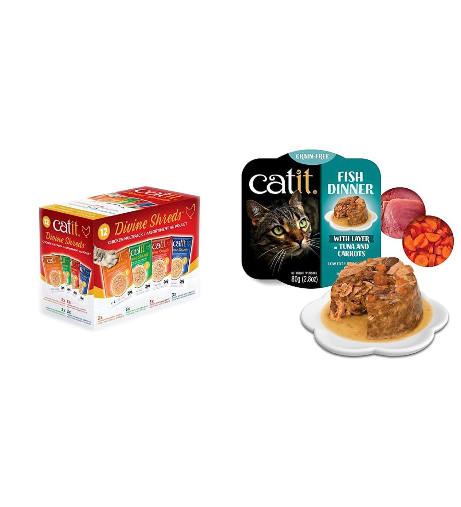 Catit Divine Shreds Wet Cat Food Toppers Chicken Multipack + Catit Fish Dinner with Tuna & Carrots Pet Food+ Catit Fish Dinner - Buy Online on GoSupps.com