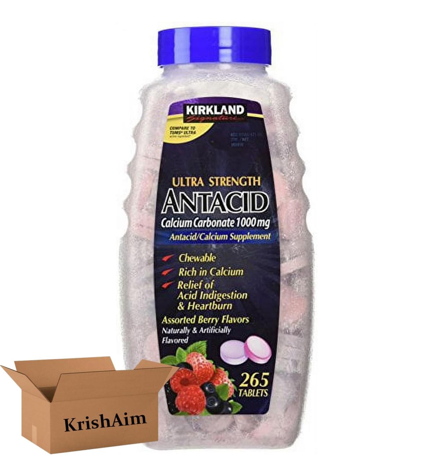 Kirklend Signature Ultra Strength Antacid Calcium Carbonate 1000mg Assorted Berry Flavors Chewable Tablets 265 Count - Buy Online on GoSupps.com