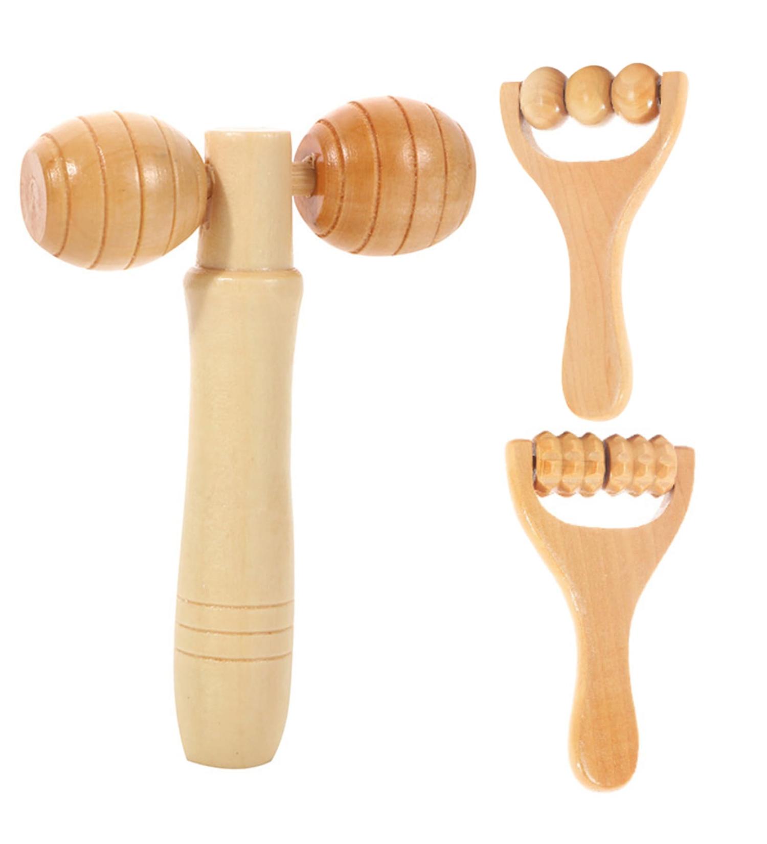 Handmade Wood Therapy Massage Tools Set - 3 Pcs Roller for Full Body Muscle Relief Neck Waist & Legs - Buy Online on GoSupps.com