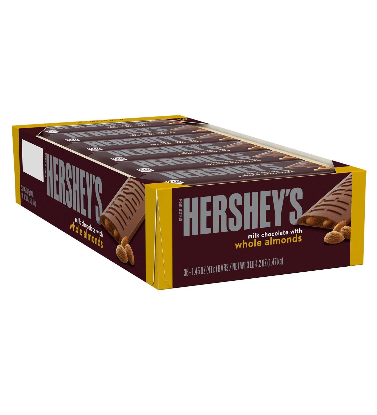 Hershey's Milk Chocolate with Almonds Candy Bulk Bars (1.45 oz, 36 ct) - Buy Online on GoSupps.com