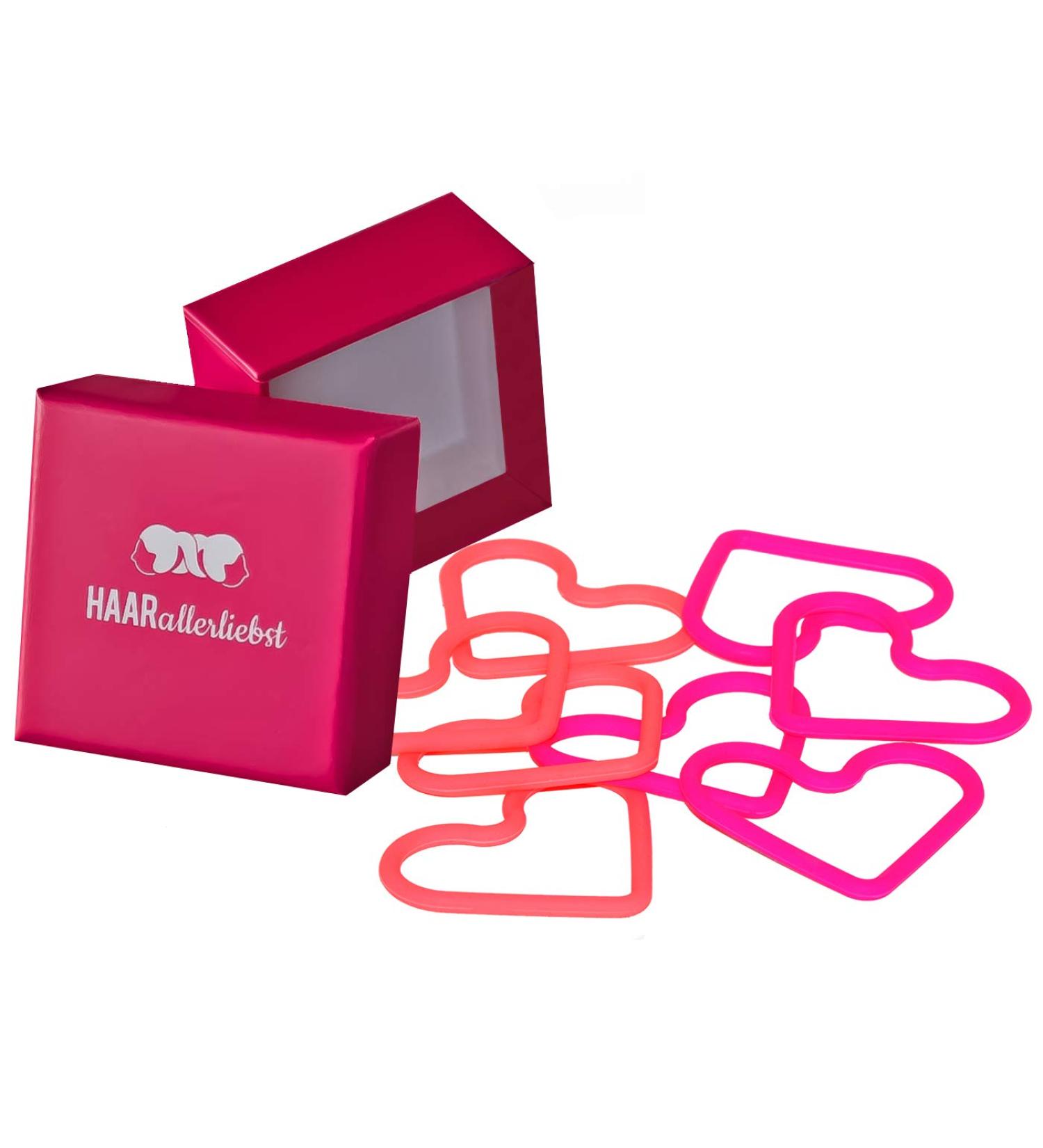 Haarlersliebst Silicone Hair Ties - 8 Premium Rubber Heart Hair Accessories in Pink for Men Women & Girls - Ultra Strong Hold & Storage Box Included - Buy Online on GoSupps.com