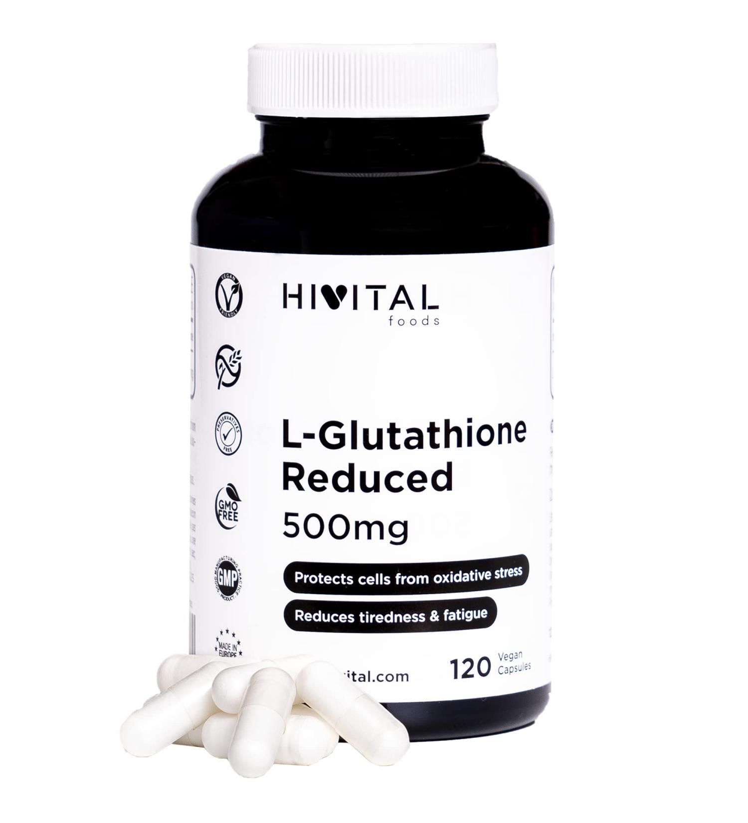 Glutathione 500 mg reduced to 98%. 120 vegan capsules for 4 months. Amino acid L-Glutathione Cellular antioxidant that helps rejuvenate cells and reduce fatigue and fatigue - Buy Online on GoSupps.com