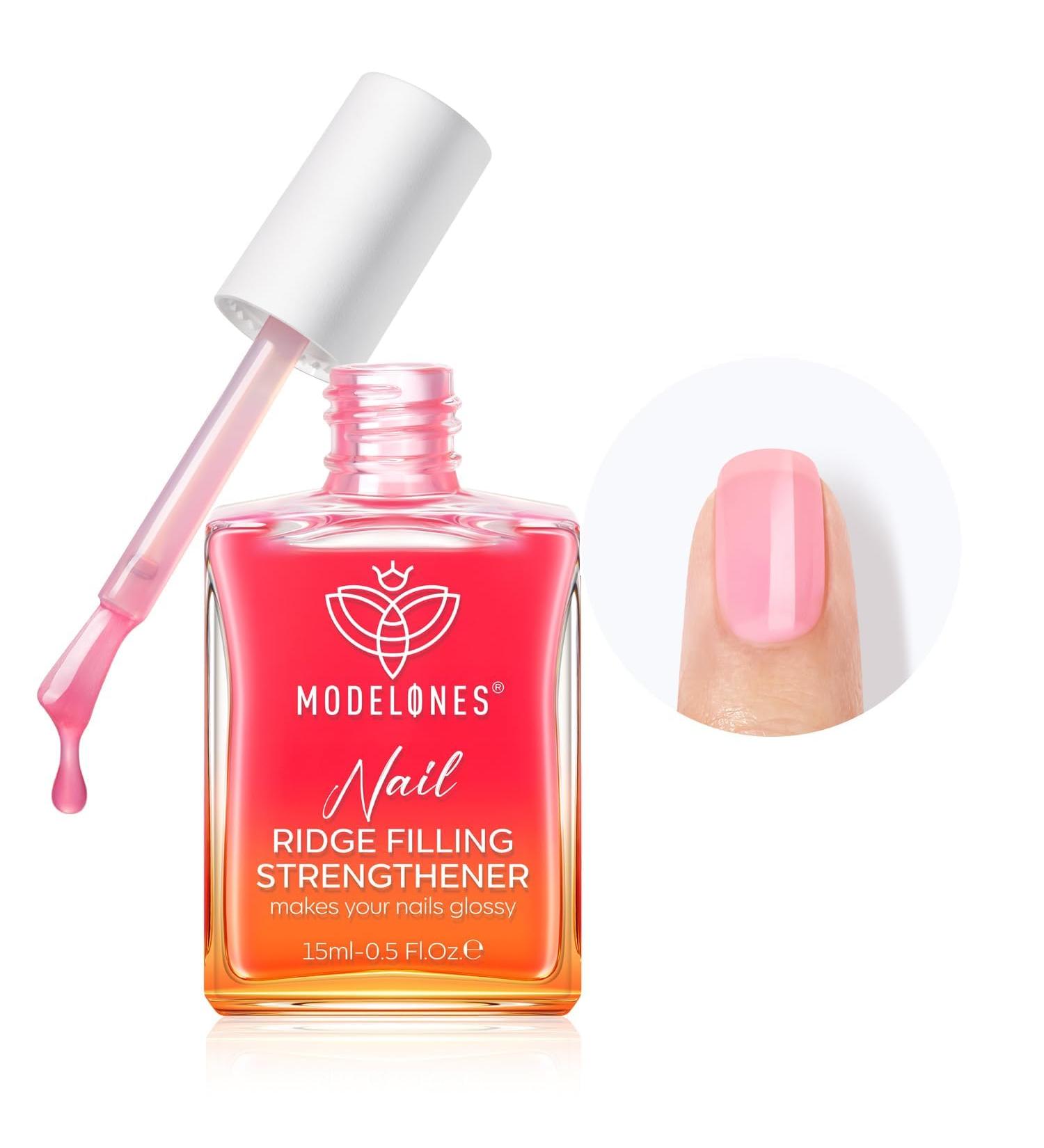 Modelones 15ml 8-in-One Nail Ridge Filler Strengthener Base Coat Nail Polish Repair Nail Growth Treatment for Thin and Damaged Nails Pink - Buy Online on GoSupps.com