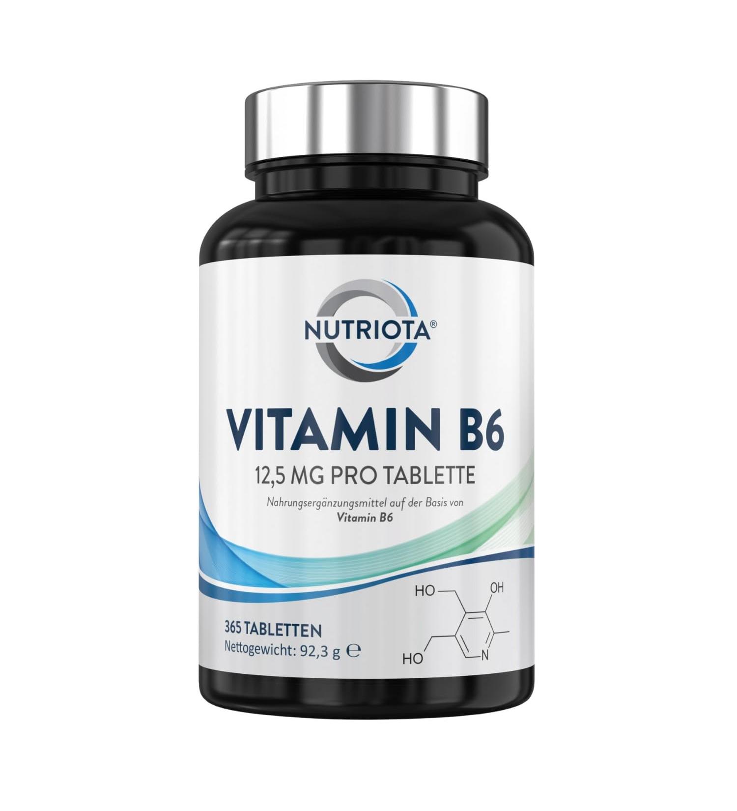 Vitamin B6 12.5 mg - 365 Vegan Tablets for Metabolism Nerve & Immune Support | Reduce Fatigue | von Nutriota - Buy Online on GoSupps.com