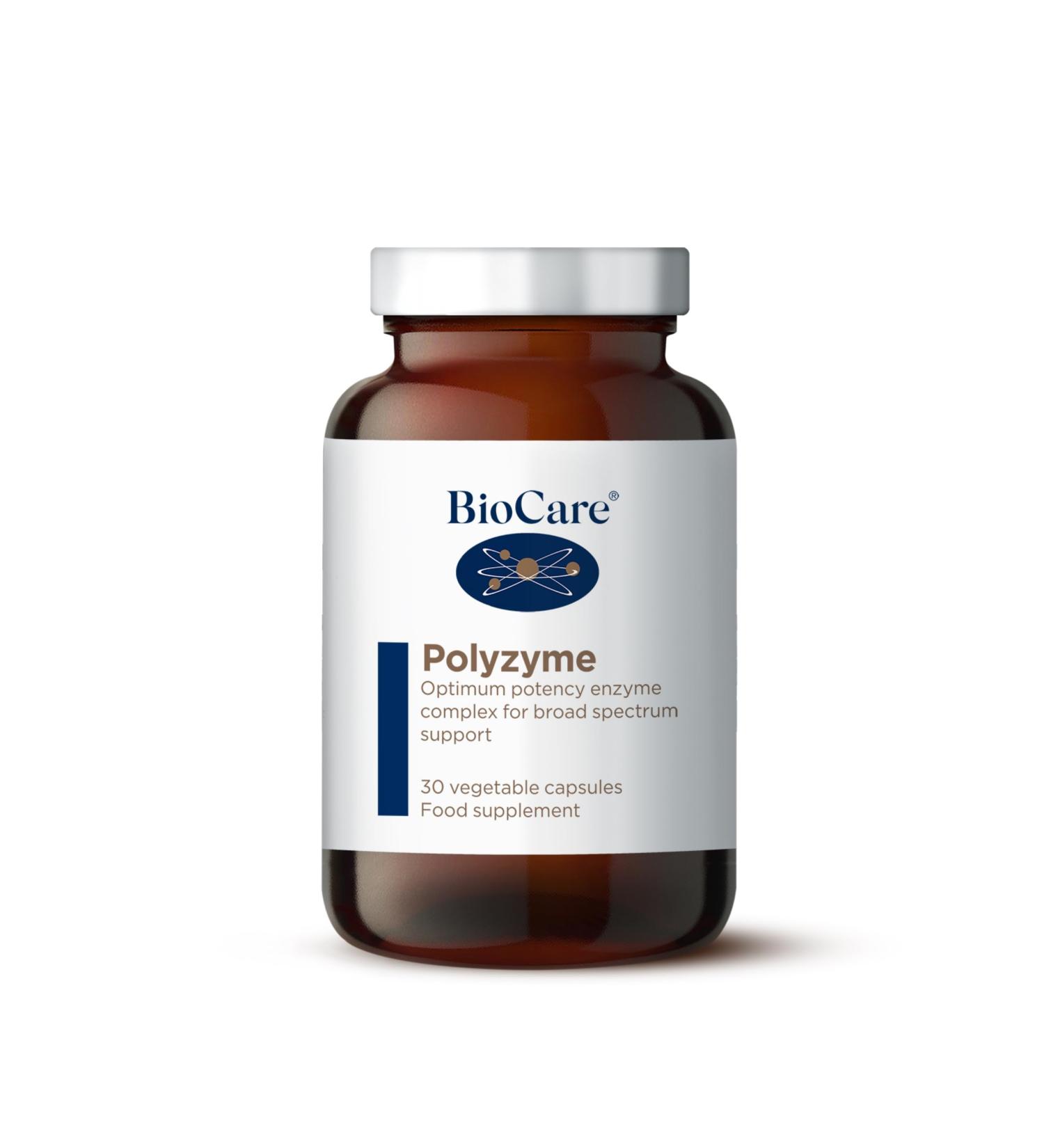 BioCare Polyzyme Forte Enzyme Complex | Broad Spectrum Support with Bromelain Lipase Protease and Amylase | Vegan Friendly | 30 Capsules - Buy Online on GoSupps.com