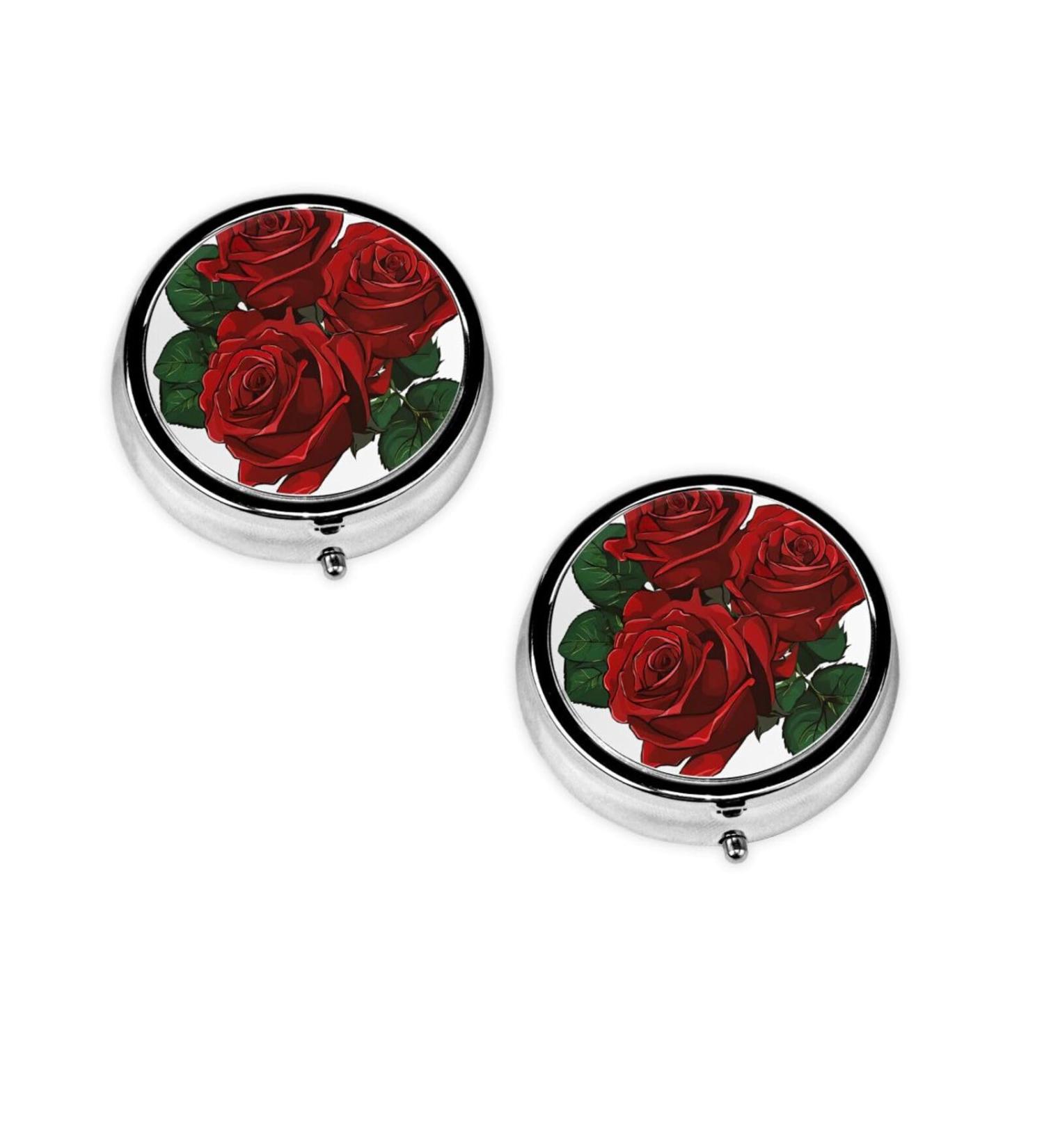 Gothic Rose Print Mini Round Pill Box | 3 Compartment Travel Pill Organizer | Portable Medicine Case for Home & Office - Buy Online on GoSupps.com