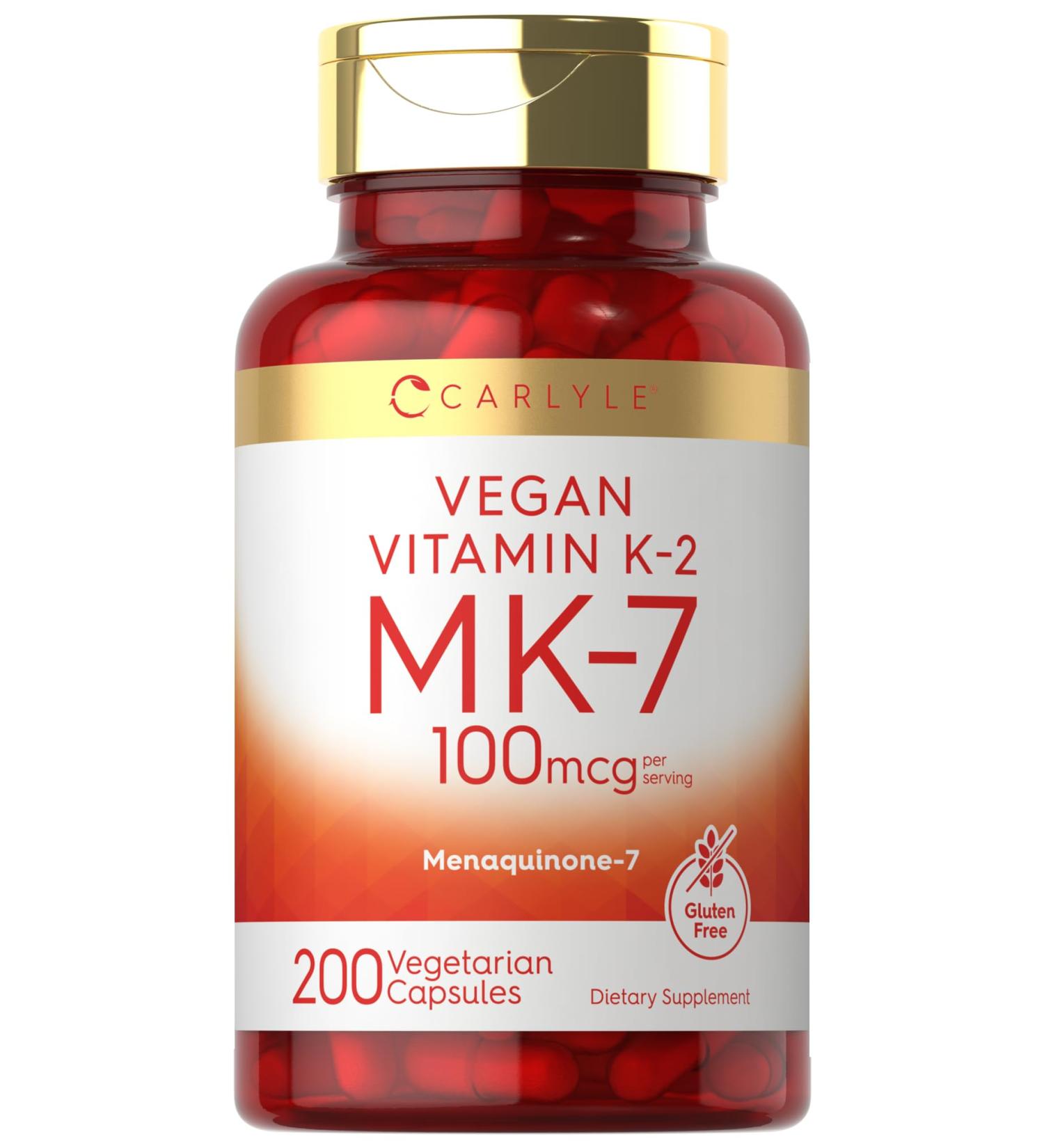 Carlyle Vitamin K2 MK-7 100 mcg | 200 Vegan Capsules | Menaquinone-7 Supplement | Non-GMO Gluten Free - Buy Online on GoSupps.com