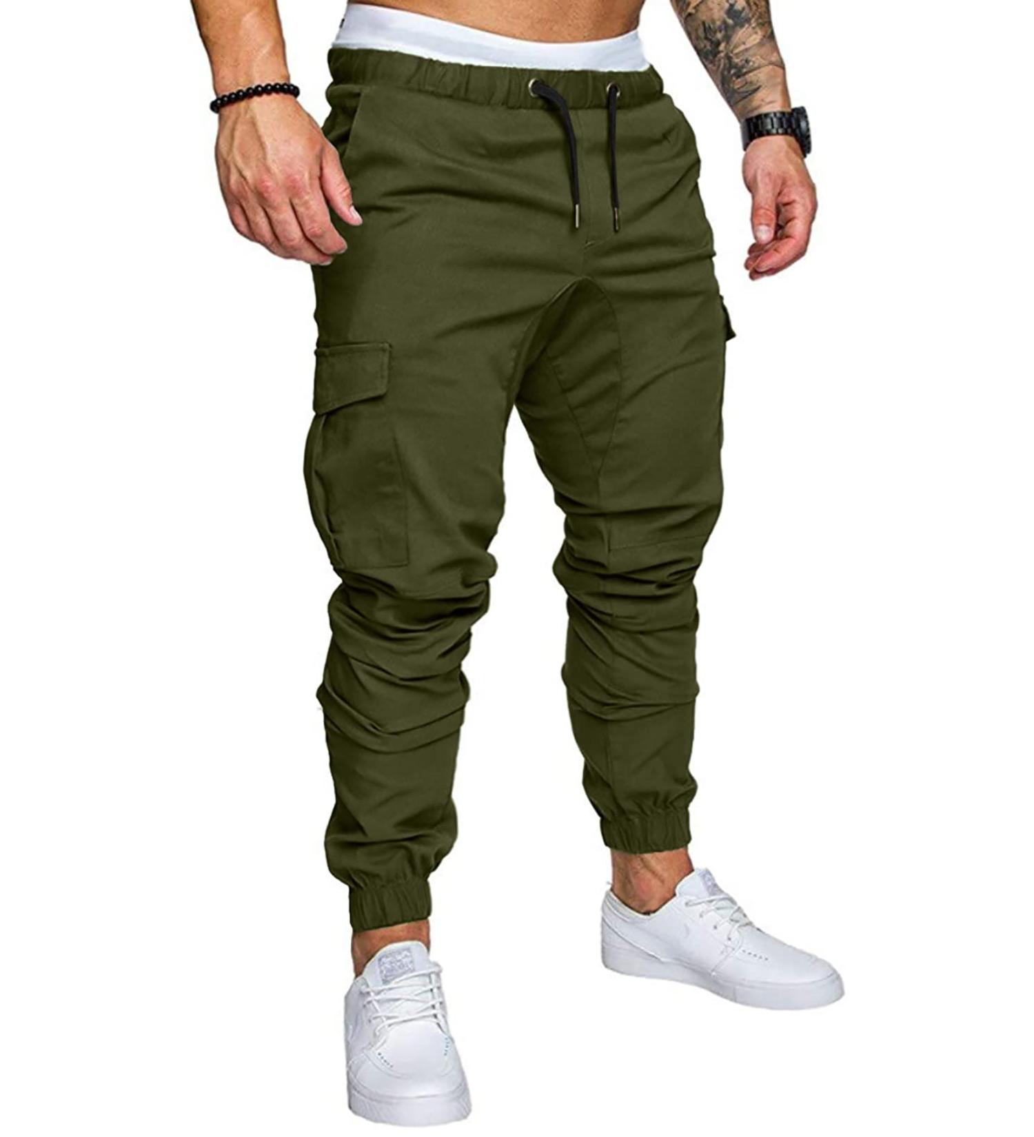 JMIERR Men's Fashion Cargo Pants - Green Cotton Tapered Joggers with 6 Pockets - Buy Online on GoSupps.com