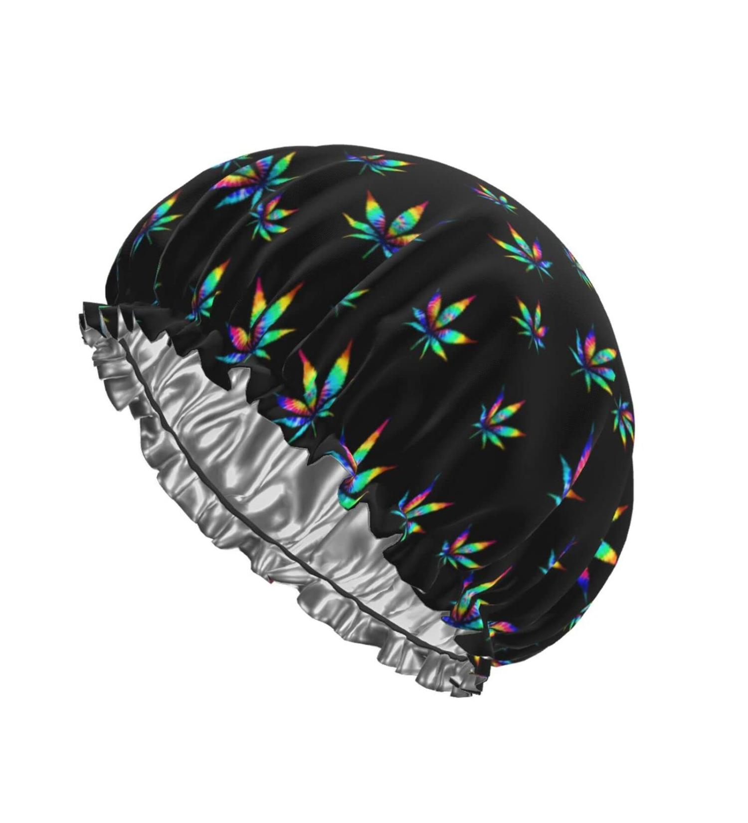 Tie Dyes Weed Leaf Shower Cap | Reusable Hair Protection Bonnet | Waterproof Bathing Hat - Buy Online on GoSupps.com